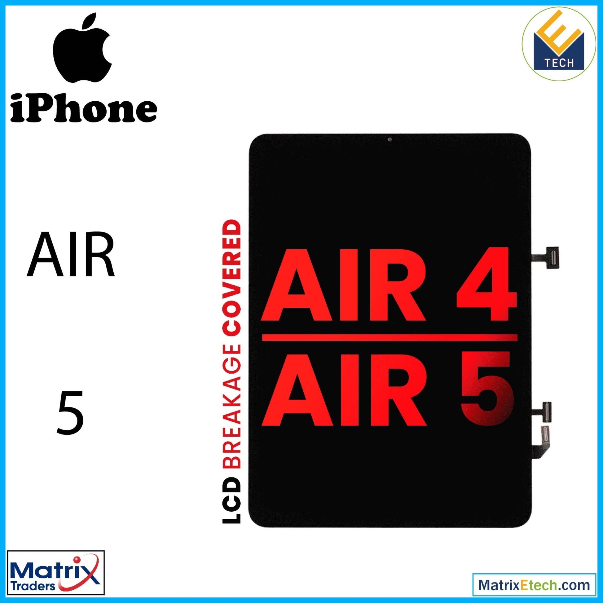 Air 5 LCD Assembly With Digitizer (WiFi and Cellular) (Aftermarket Pro XO7) (Black) - Matrix Traders