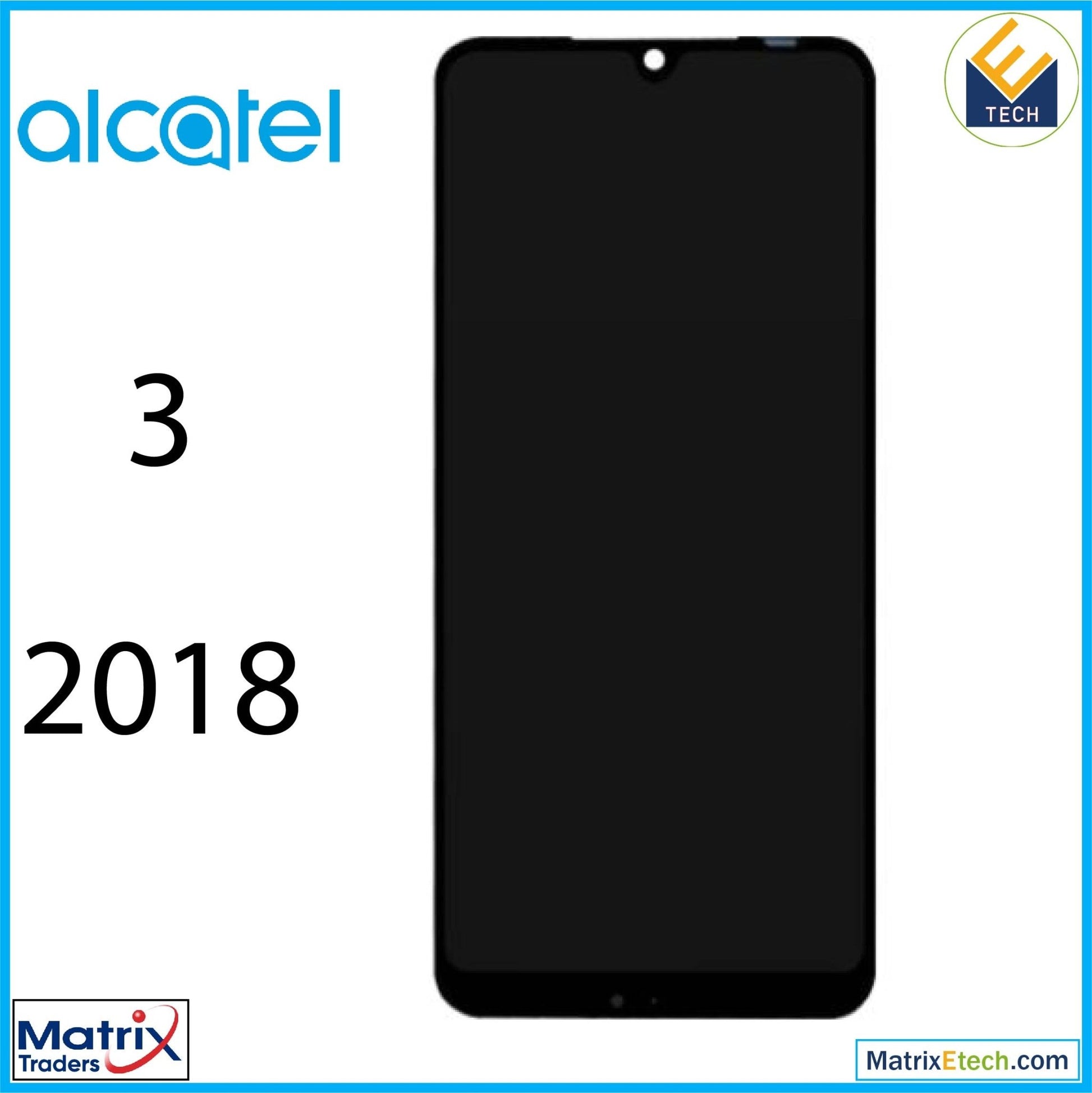 Alcatel 3 (5052 2018) LCD Assembly With Frame (Refurbished) (Black) - Matrix Traders