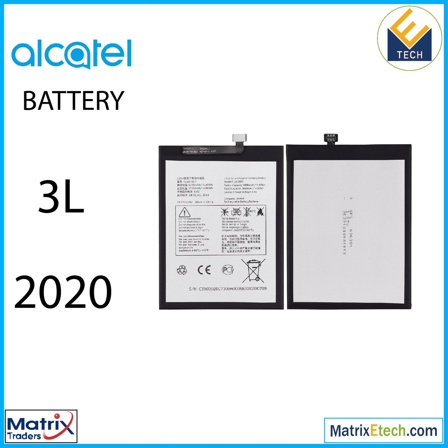 Alcatel 3L (5029 2020) Replacement Battery (TLp038D7) - Matrix Traders