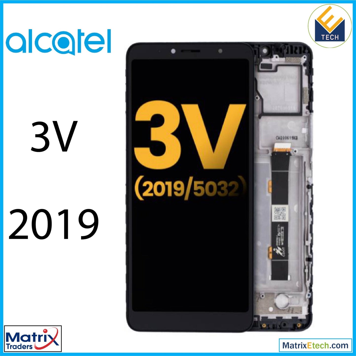 Alcatel 3V (5032 2019) LCD Assembly With Frame (Refurbished) (Elegant Black) - Matrix Traders