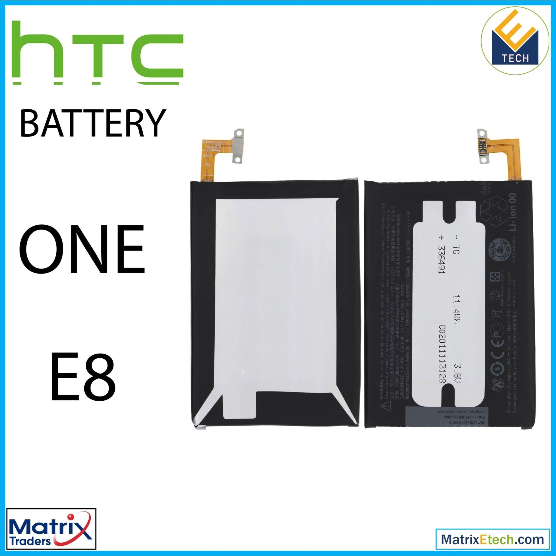 HTC One E8 Replacement Battery (B0P6B100) (Normal) - Matrix Traders