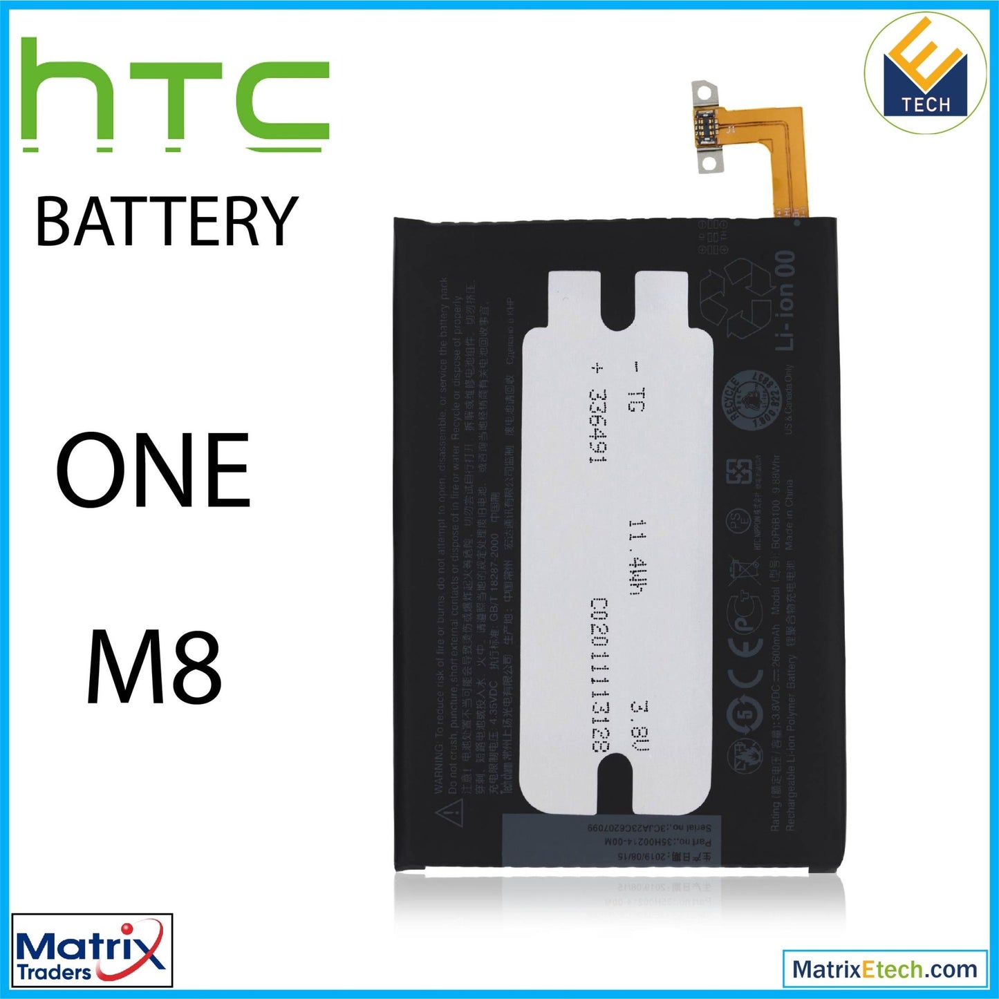 HTC One M8 Replacement Battery (B0P6B100) (Normal) - Matrix Traders