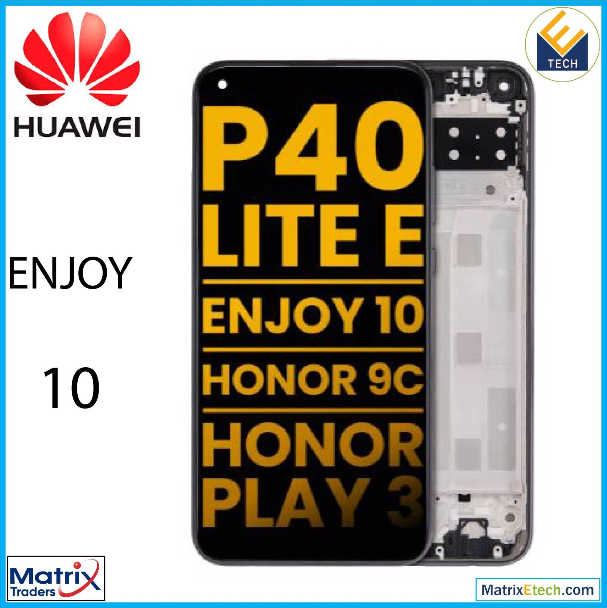 Huawei Enjoy 10 LCD Assembly With Frame (Refurbished) (Midnight Black) - Matrix Traders