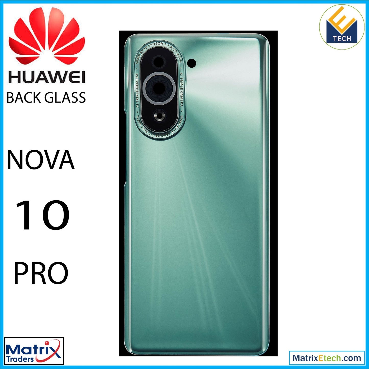 Huawei Nova 10 Pro Back cover Glass With Camera Lens (Green) - Matrix Traders