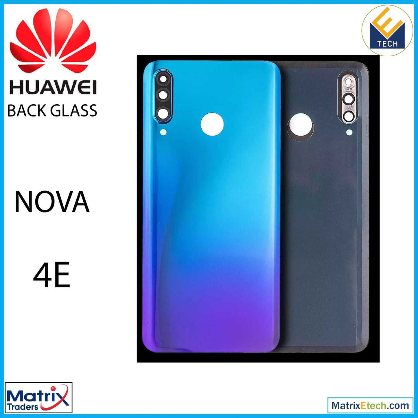 Huawei Nova 4e Back cover Glass With Camera Lens (Peacock Blue) - Matrix Traders