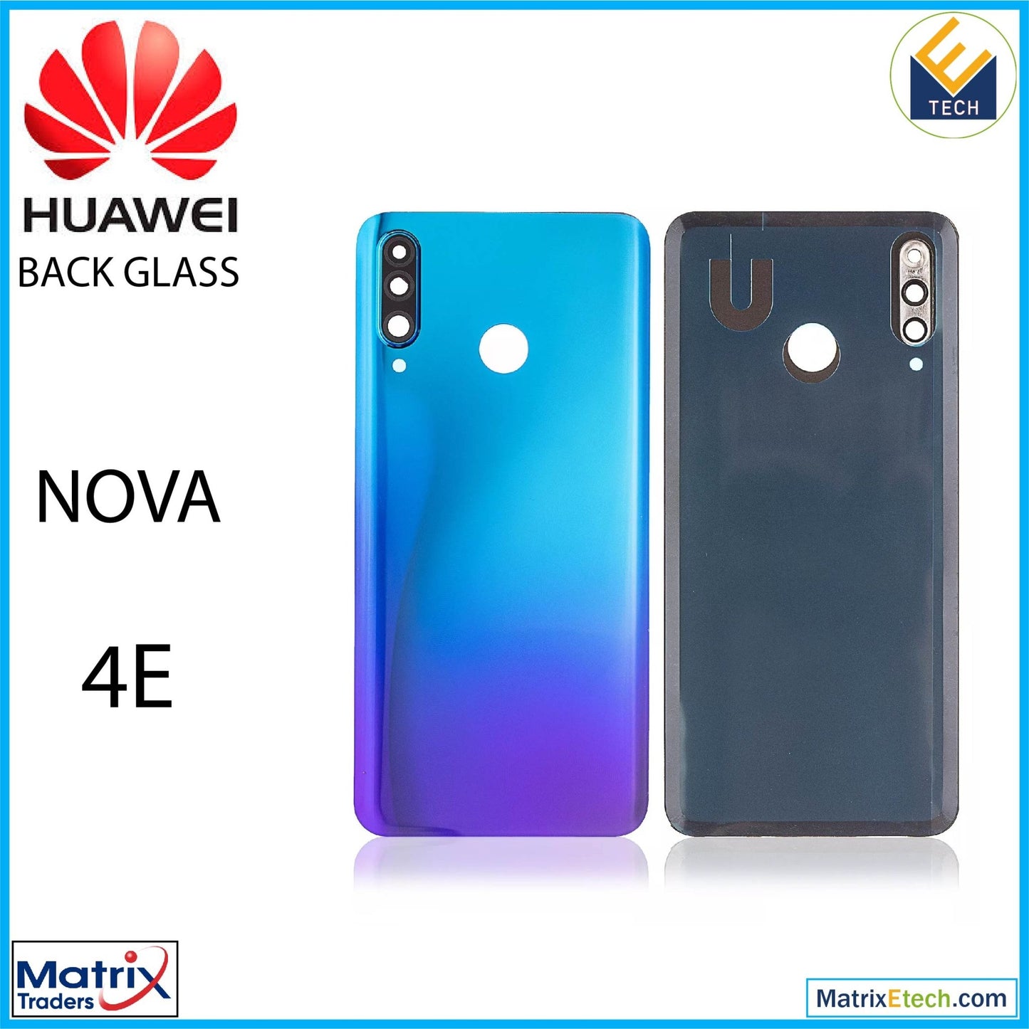 Huawei Nova 4e Back cover Glass With Camera Lens (Peacock Blue) - Matrix Traders