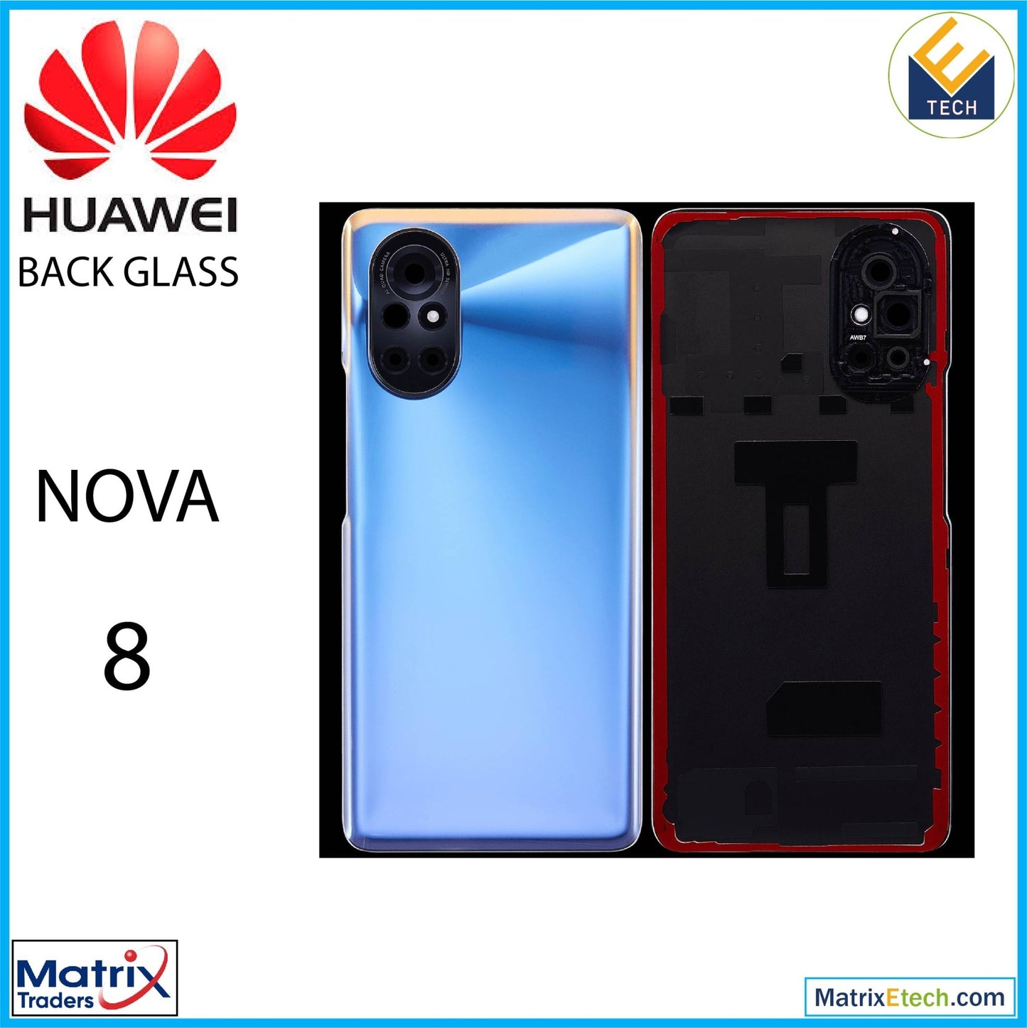 Huawei Nova 8 Back cover Glass With Camera Lens (Blue) - Matrix Traders