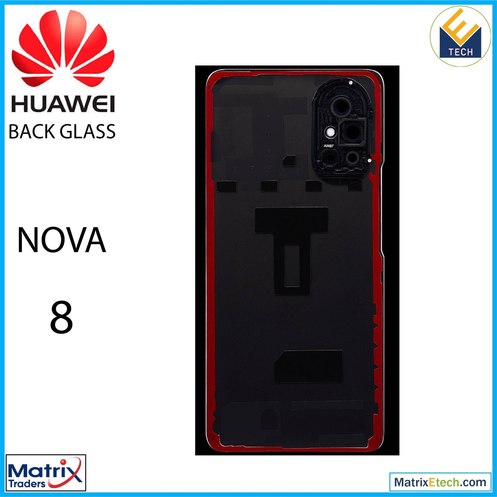 Huawei Nova 8 Back cover Glass With Camera Lens (Blue) - Matrix Traders