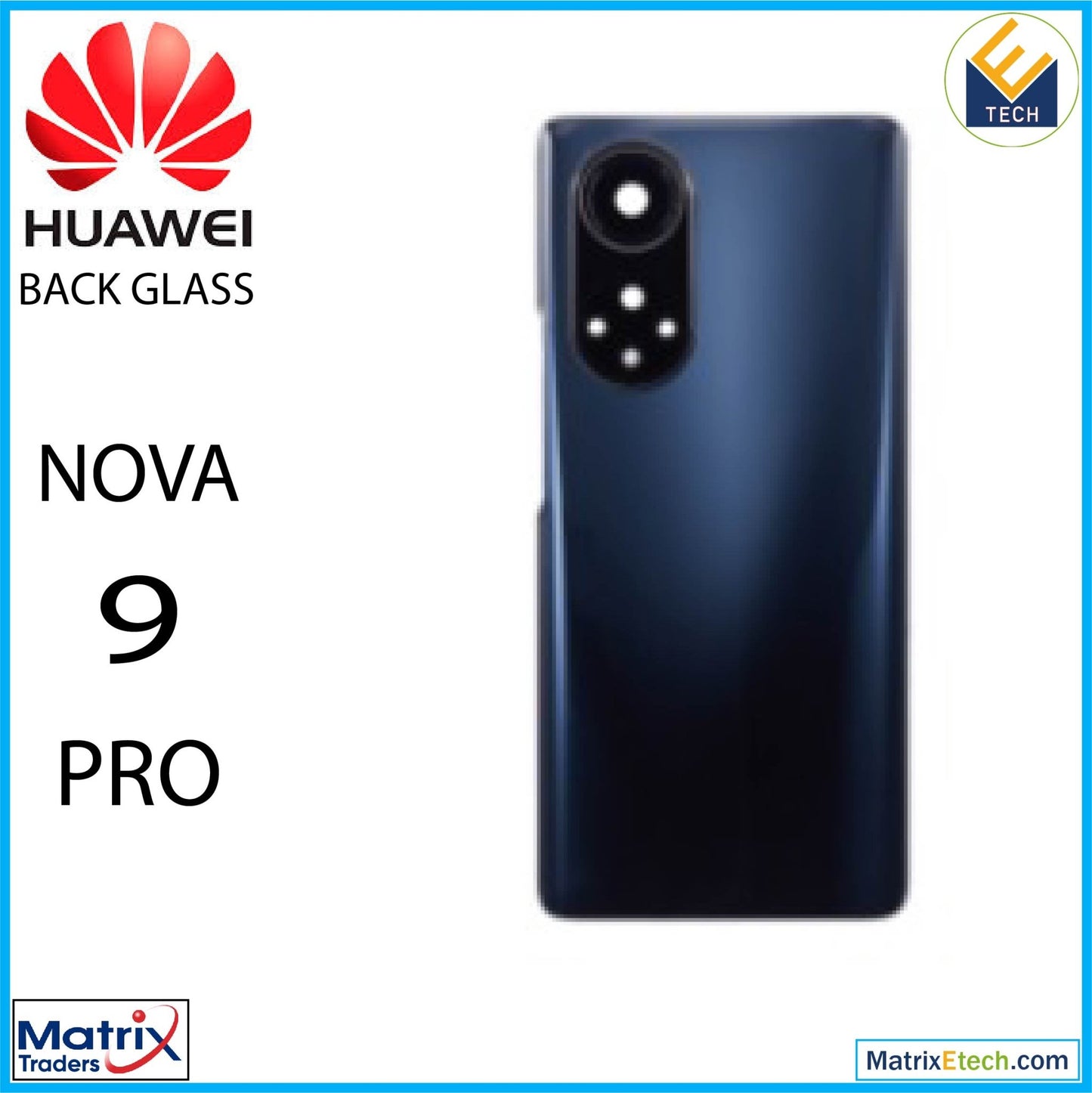 Huawei Nova 9 Pro Back cover Glass With Camera Lens (Black) - Matrix Traders