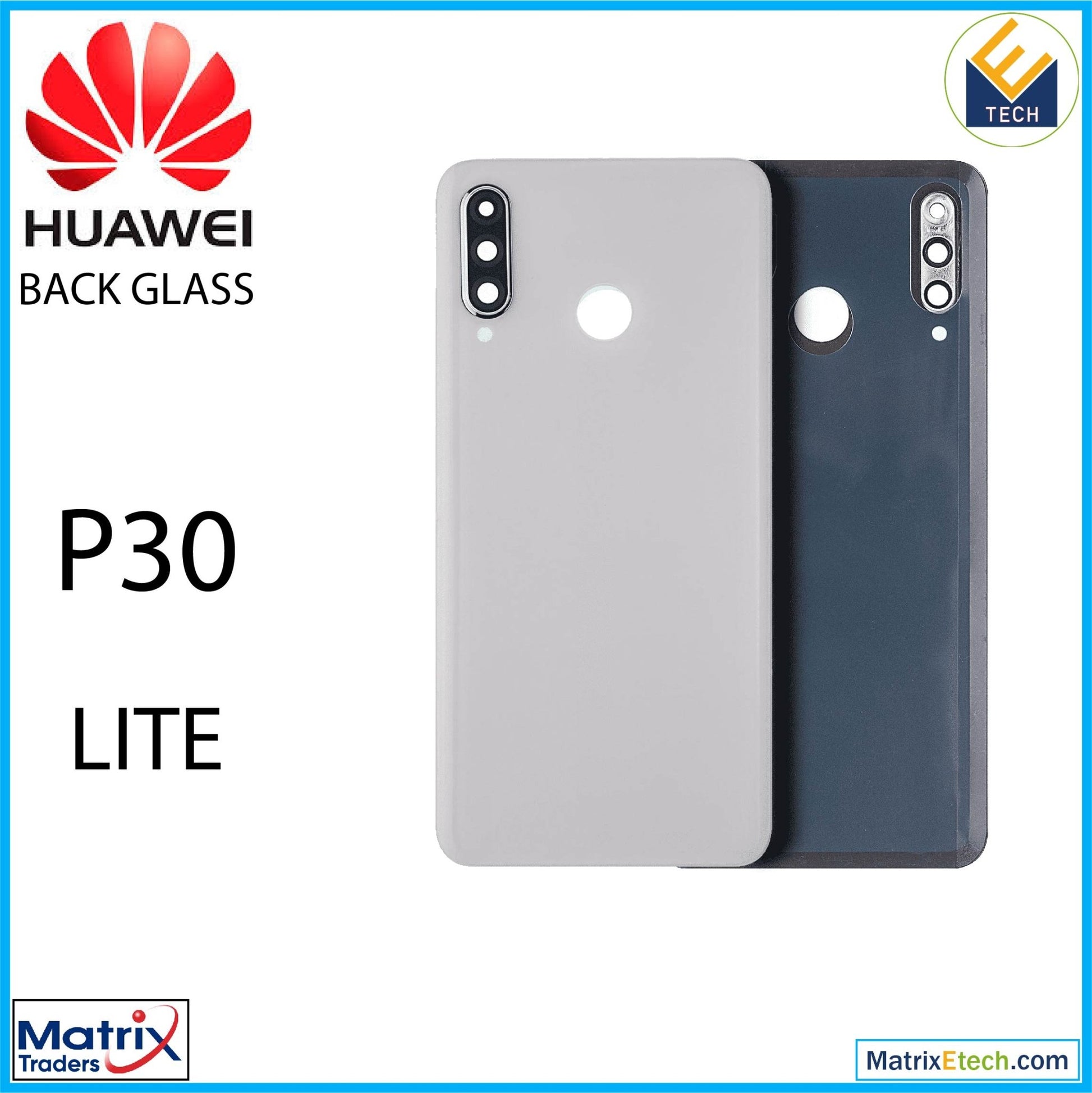 Huawei P30 Lite Back cover Glass With Camera Lens (4GB RAM Without Logo) (Pearl White) - Matrix Traders