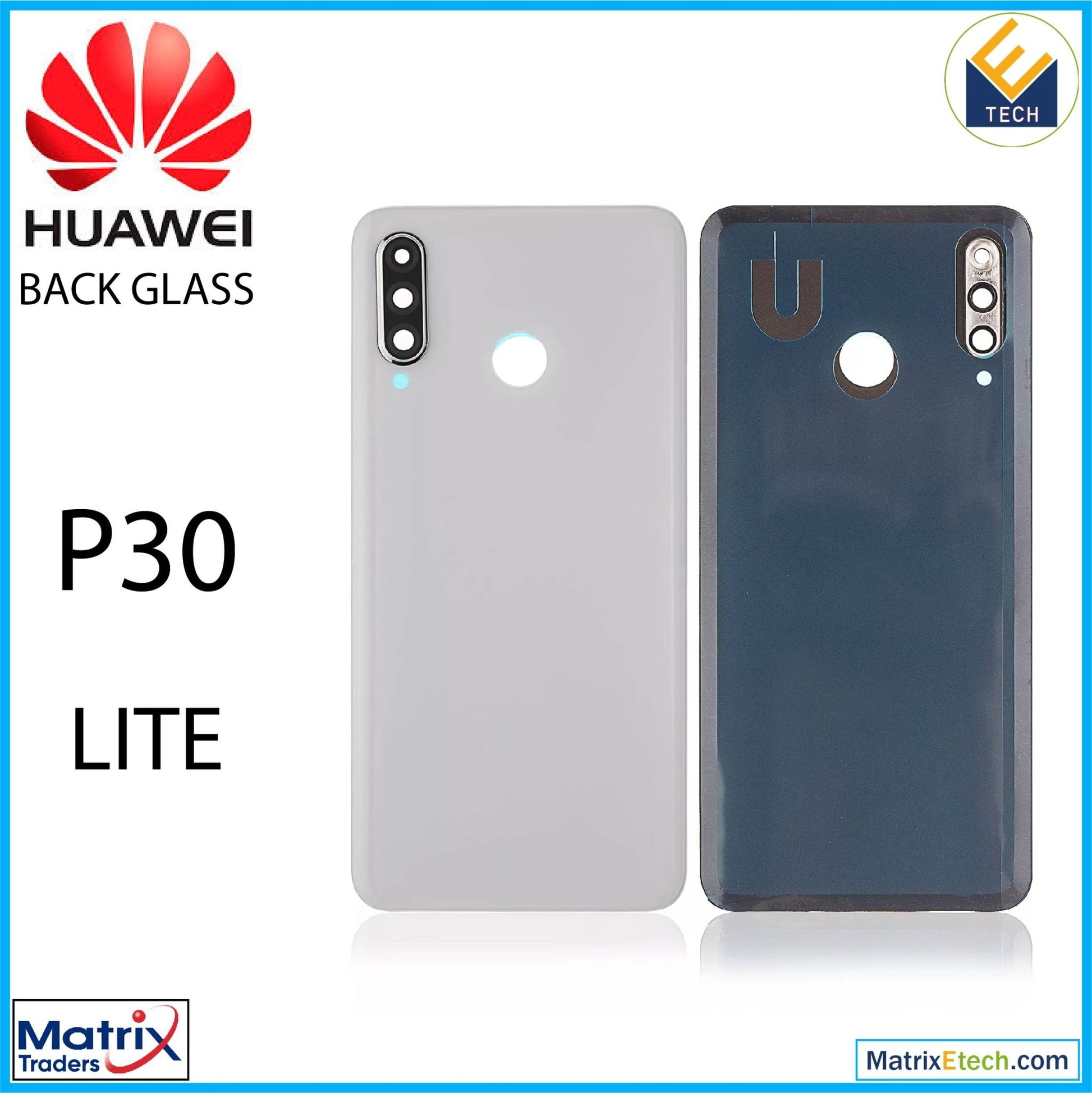 Huawei P30 Lite Back cover Glass With Camera Lens (4GB RAM Without Logo) (Pearl White) - Matrix Traders