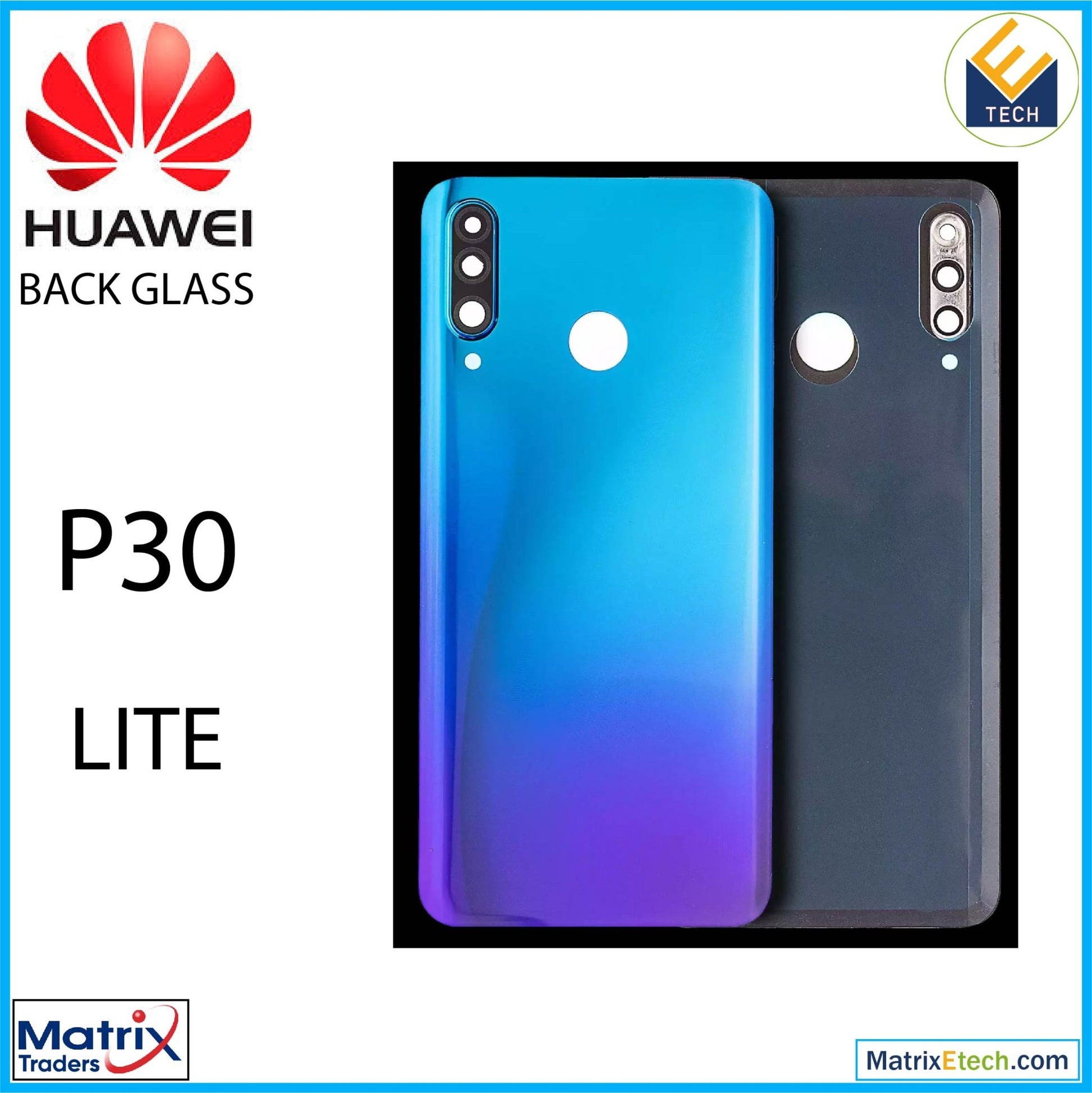 Huawei P30 Lite Back cover Glass With Camera Lens (6GB RAM Without Logo) (Peacock Blue) - Matrix Traders