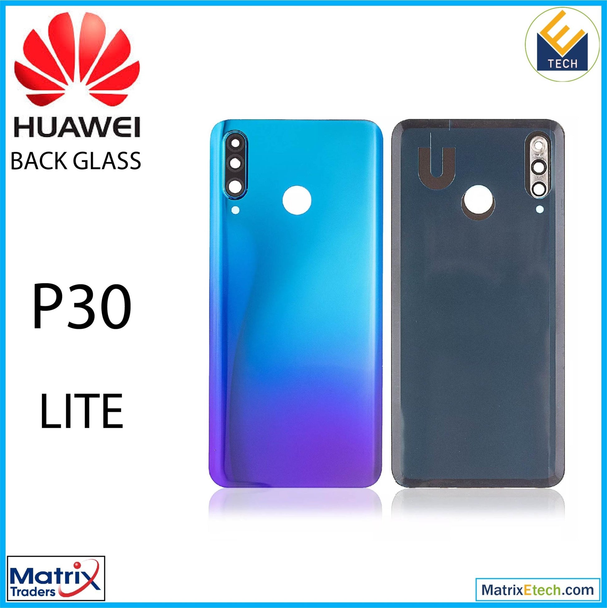 Huawei P30 Lite Back cover Glass With Camera Lens (6GB RAM Without Logo) (Peacock Blue) - Matrix Traders