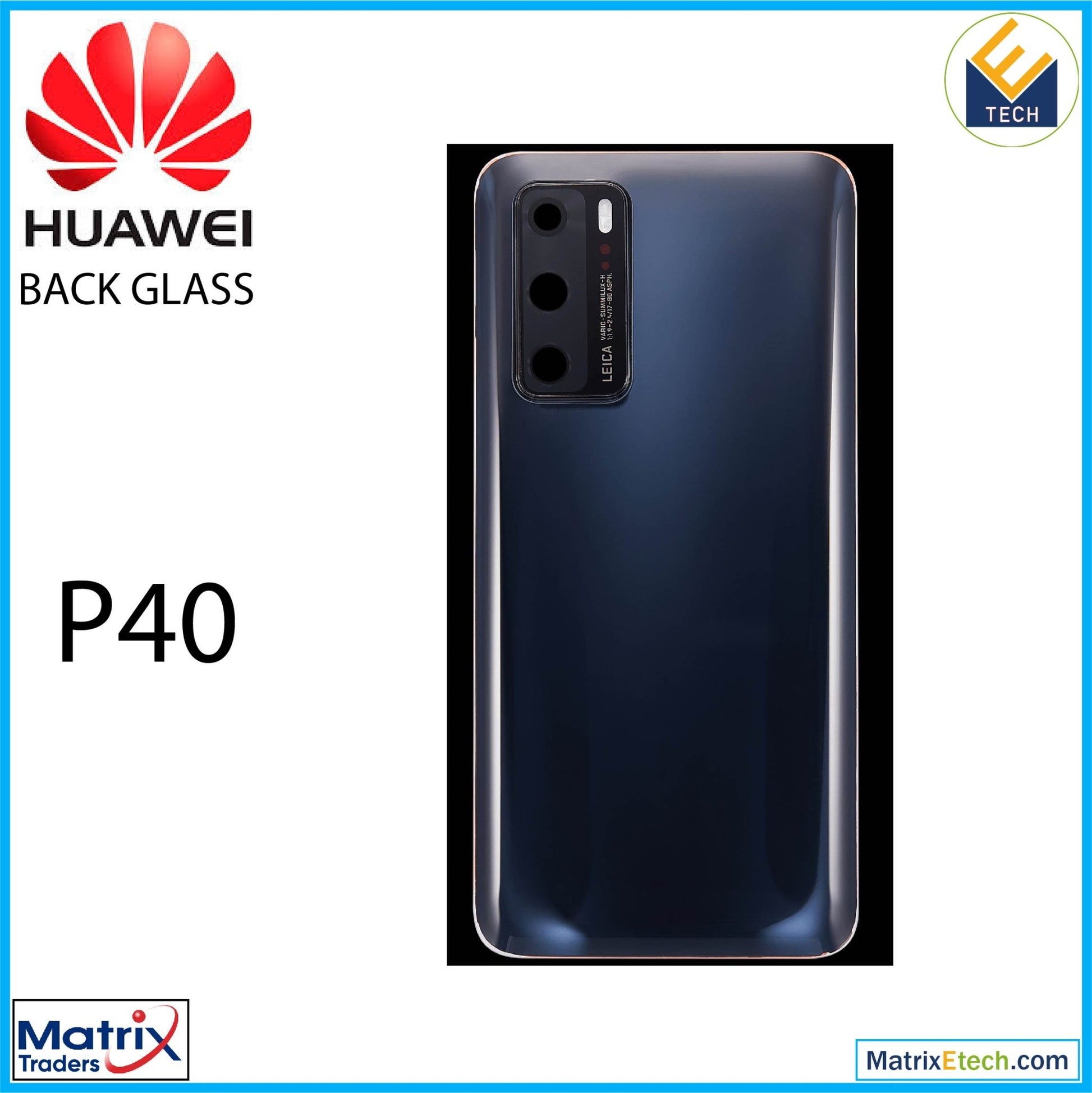 Huawei P40 Back cover Glass With Camera Lens (Black) - Matrix Traders