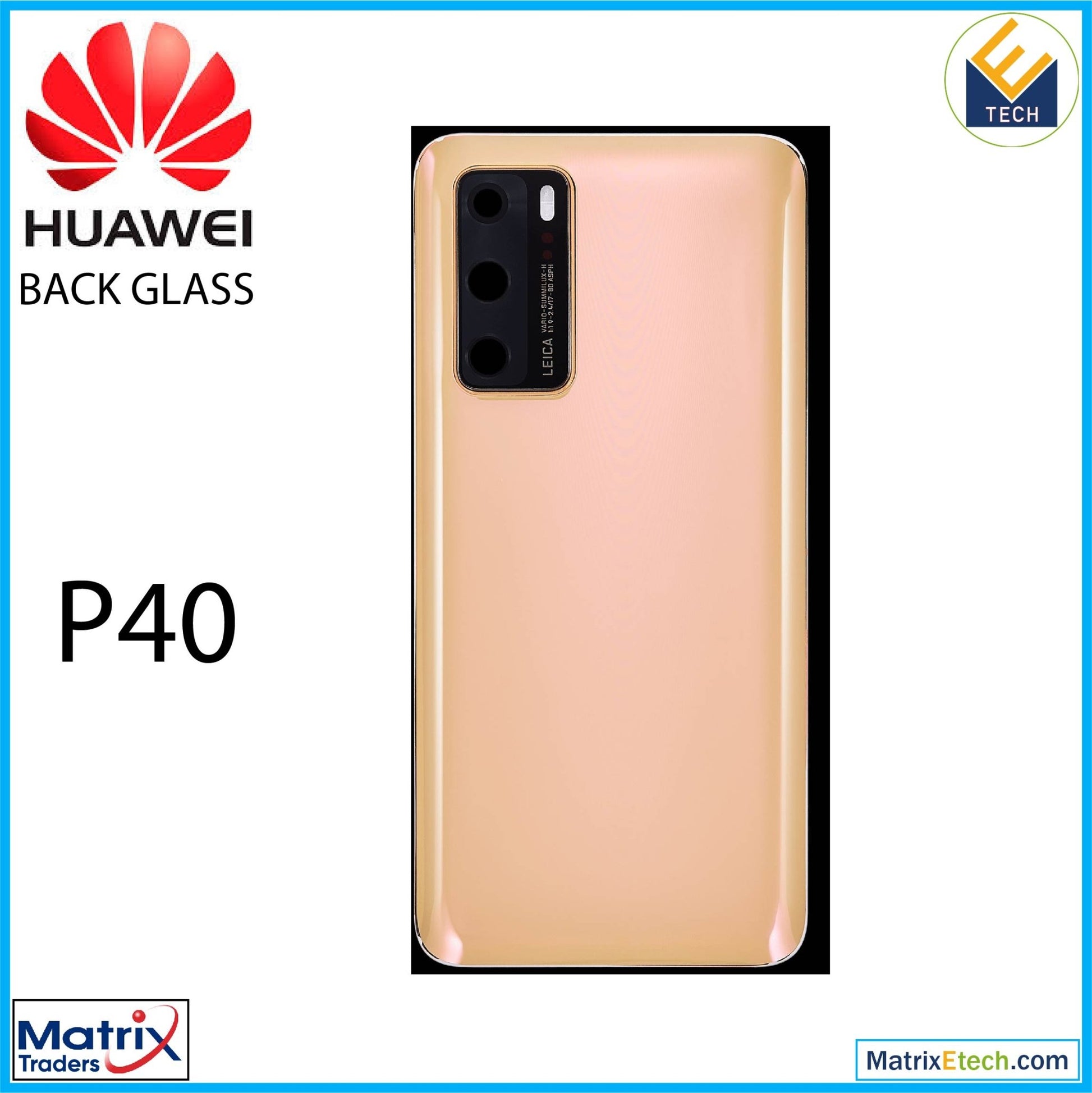 Huawei P40 Back cover Glass With Camera Lens (Blush Gold) - Matrix Traders