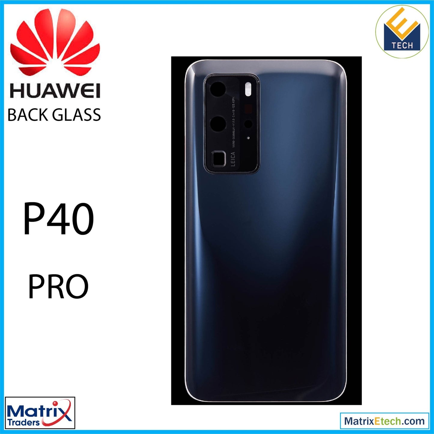 Huawei P40 Pro Back cover Glass With Camera Lens (Black) - Matrix Traders