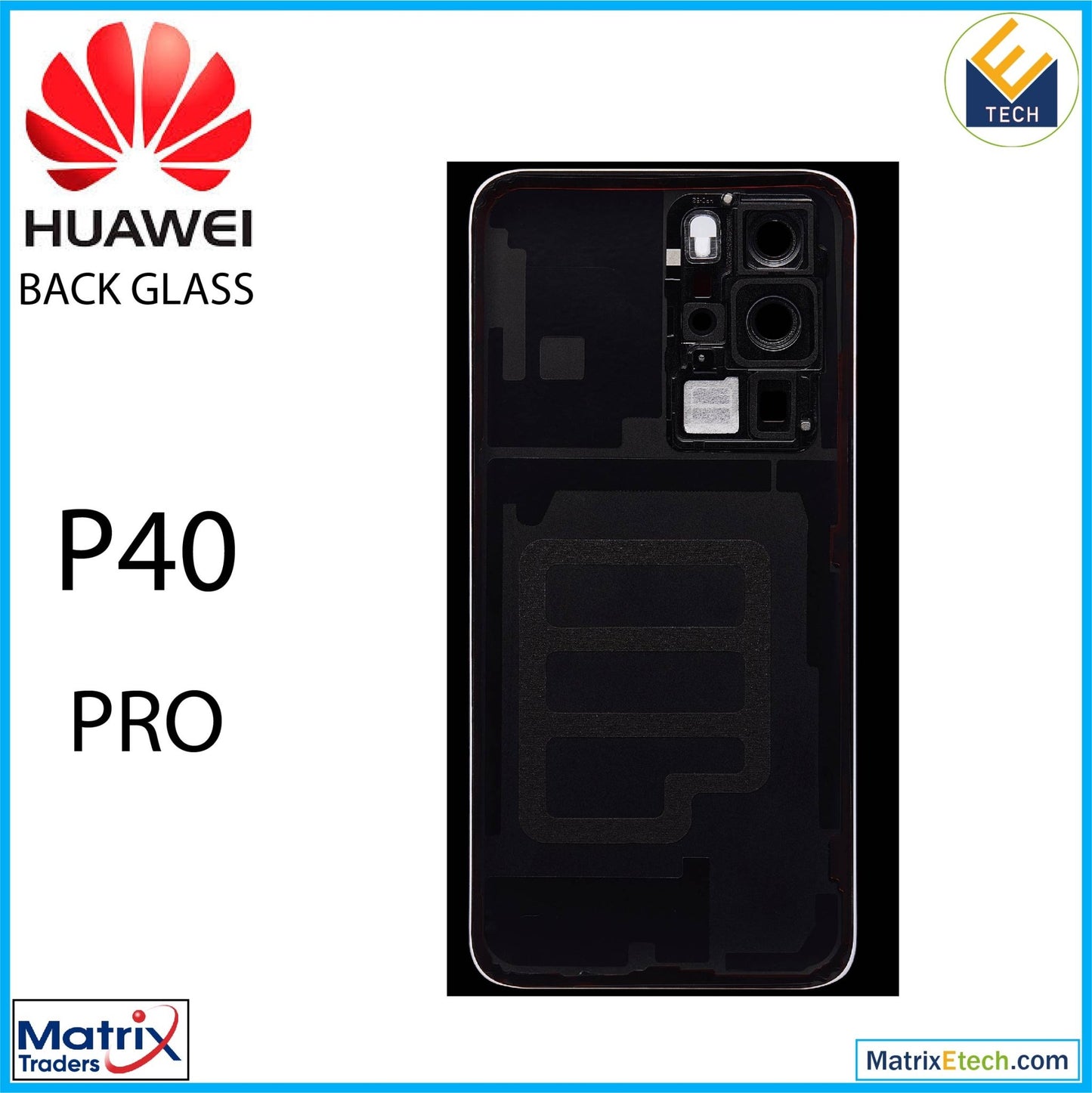 Huawei P40 Pro Back cover Glass With Camera Lens (Black) - Matrix Traders