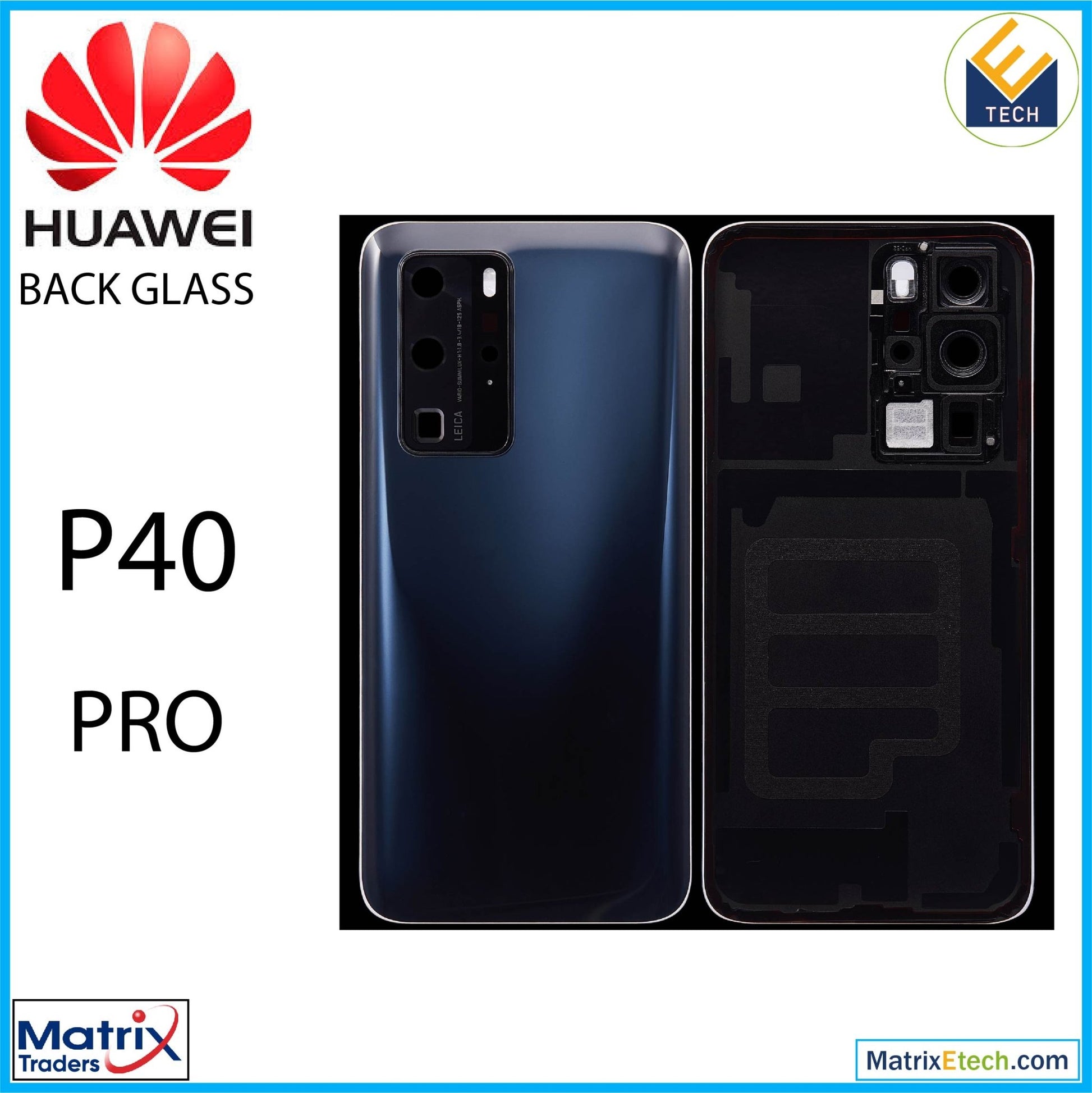 Huawei P40 Pro Back cover Glass With Camera Lens (Black) - Matrix Traders