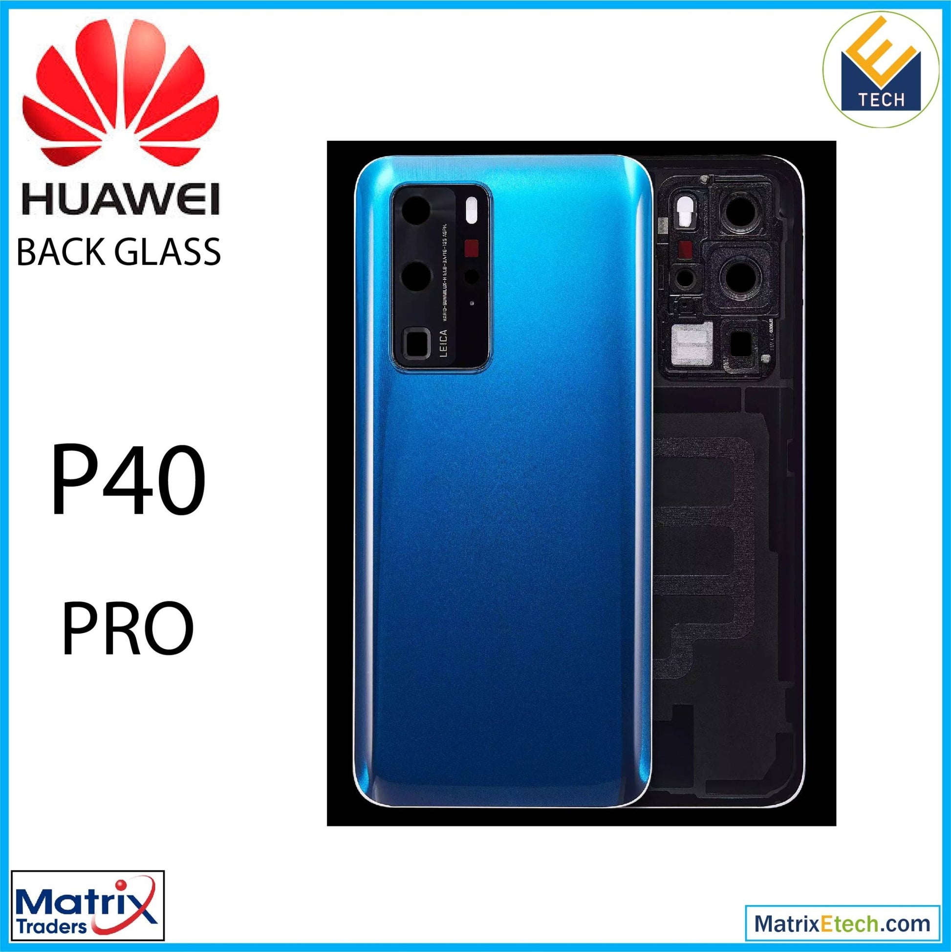 Huawei P40 Pro Back cover Glass With Camera Lens (Deep Sea Blue) - Matrix Traders