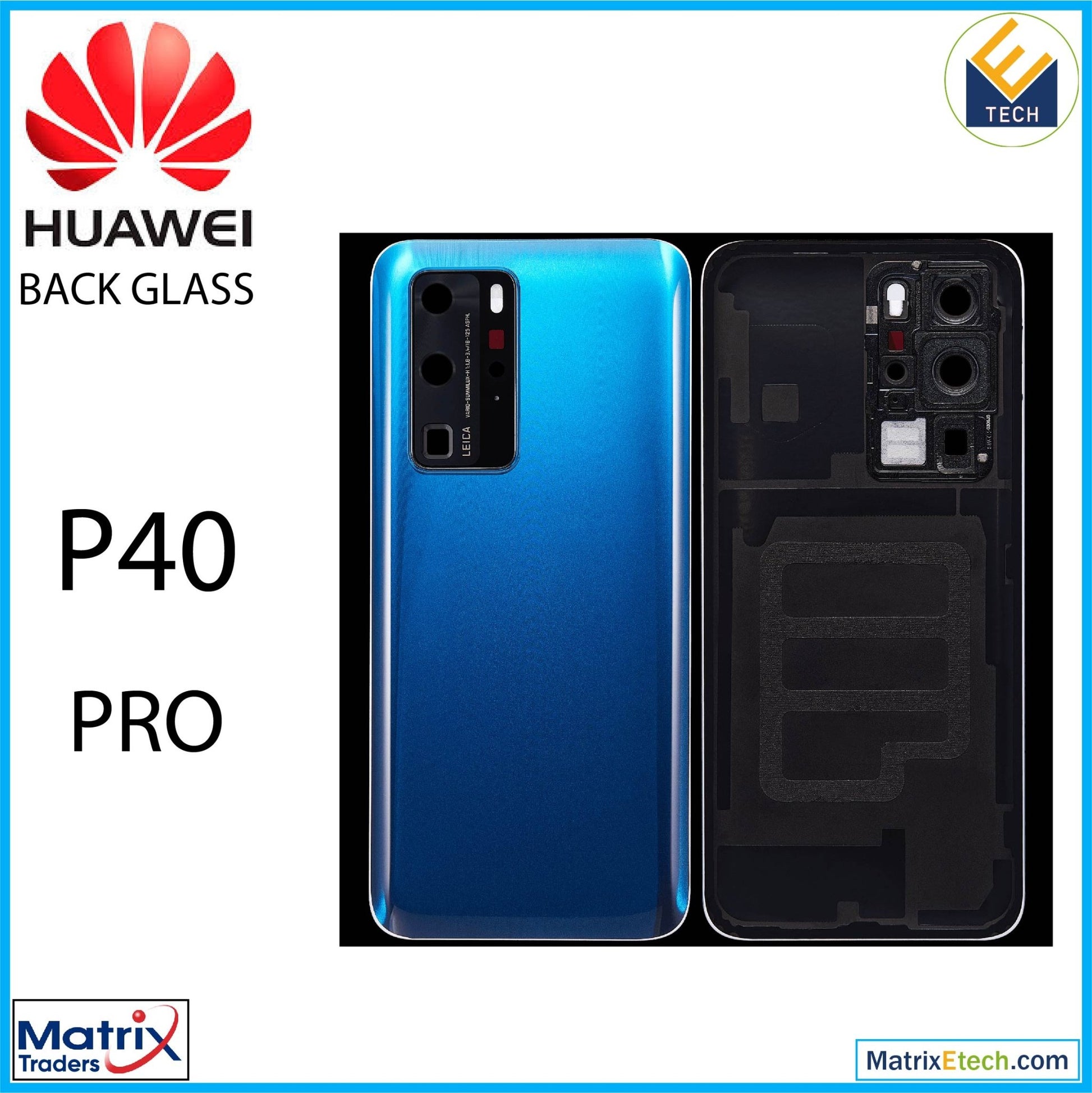 Huawei P40 Pro Back cover Glass With Camera Lens (Deep Sea Blue) - Matrix Traders