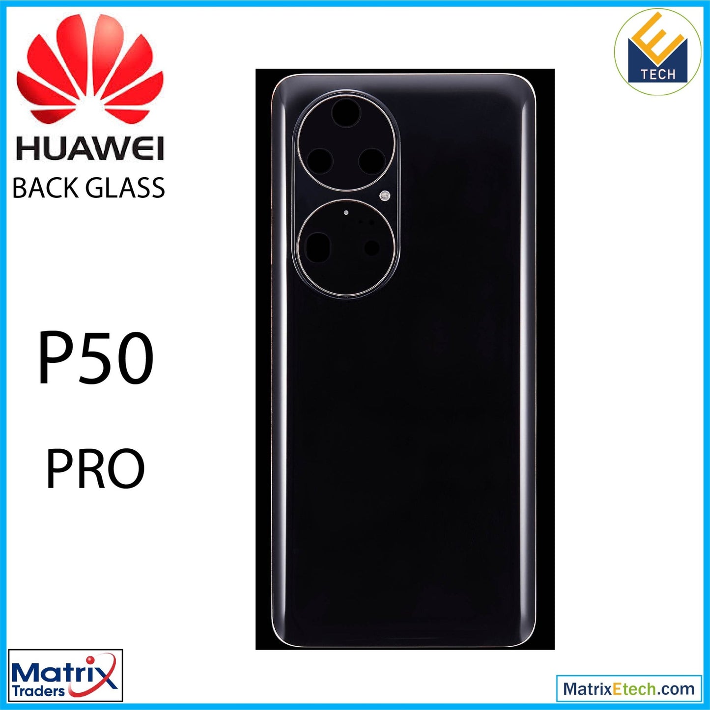 Huawei P50 Pro Back cover Glass With Camera Lens (Golden Black) - Matrix Traders