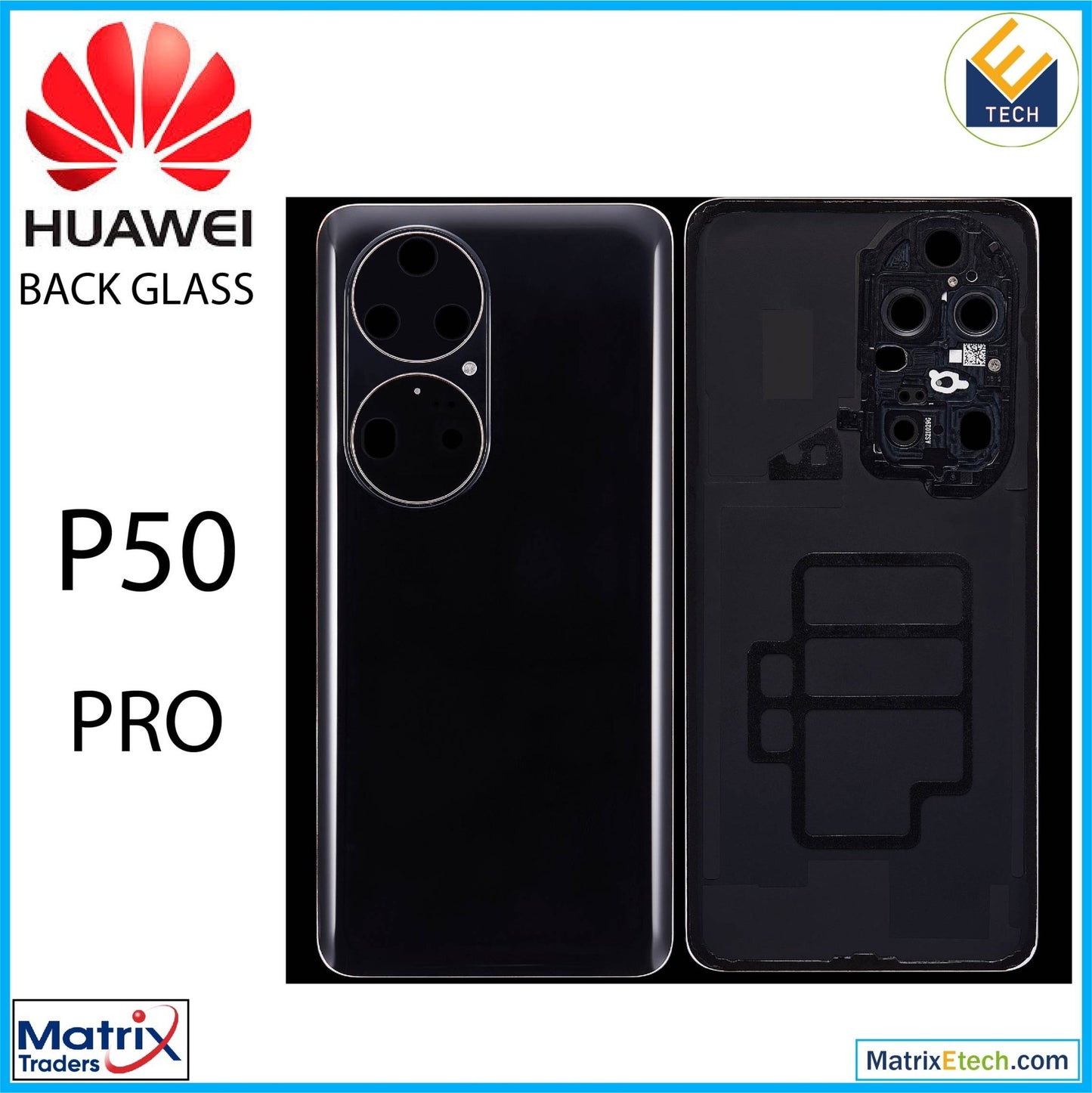 Huawei P50 Pro Back cover Glass With Camera Lens (Golden Black) - Matrix Traders