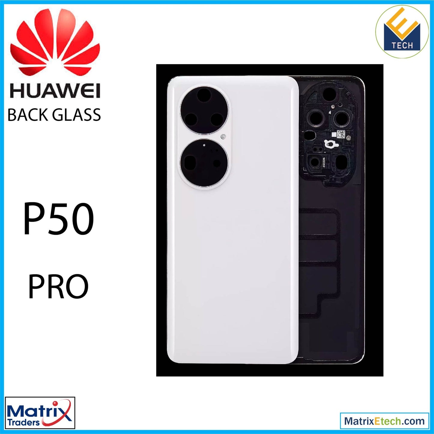 Huawei P50 Pro Back cover Glass With Camera Lens (Pearl White) - Matrix Traders