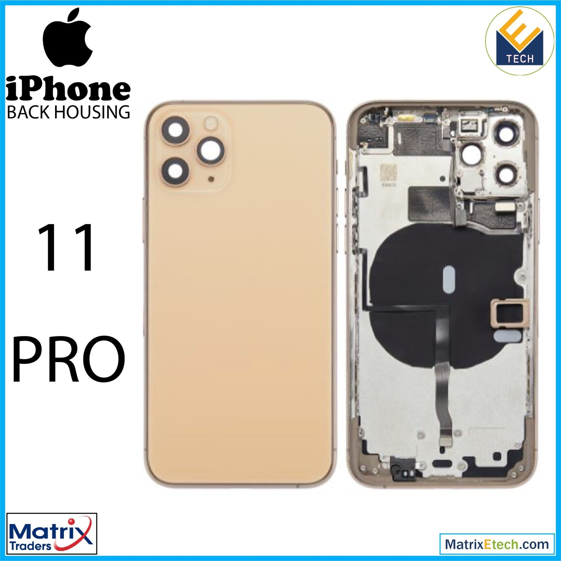 iPhone 11 Pro Back Housing W Small Components Pre - Installed (Aftermarket Plus) - Matrix Traders