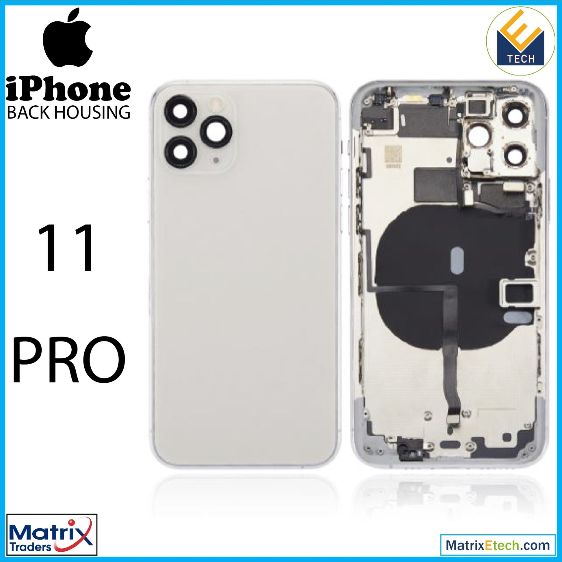 iPhone 11 Pro Back Housing W Small Components Pre - Installed (Aftermarket Plus) - Matrix Traders