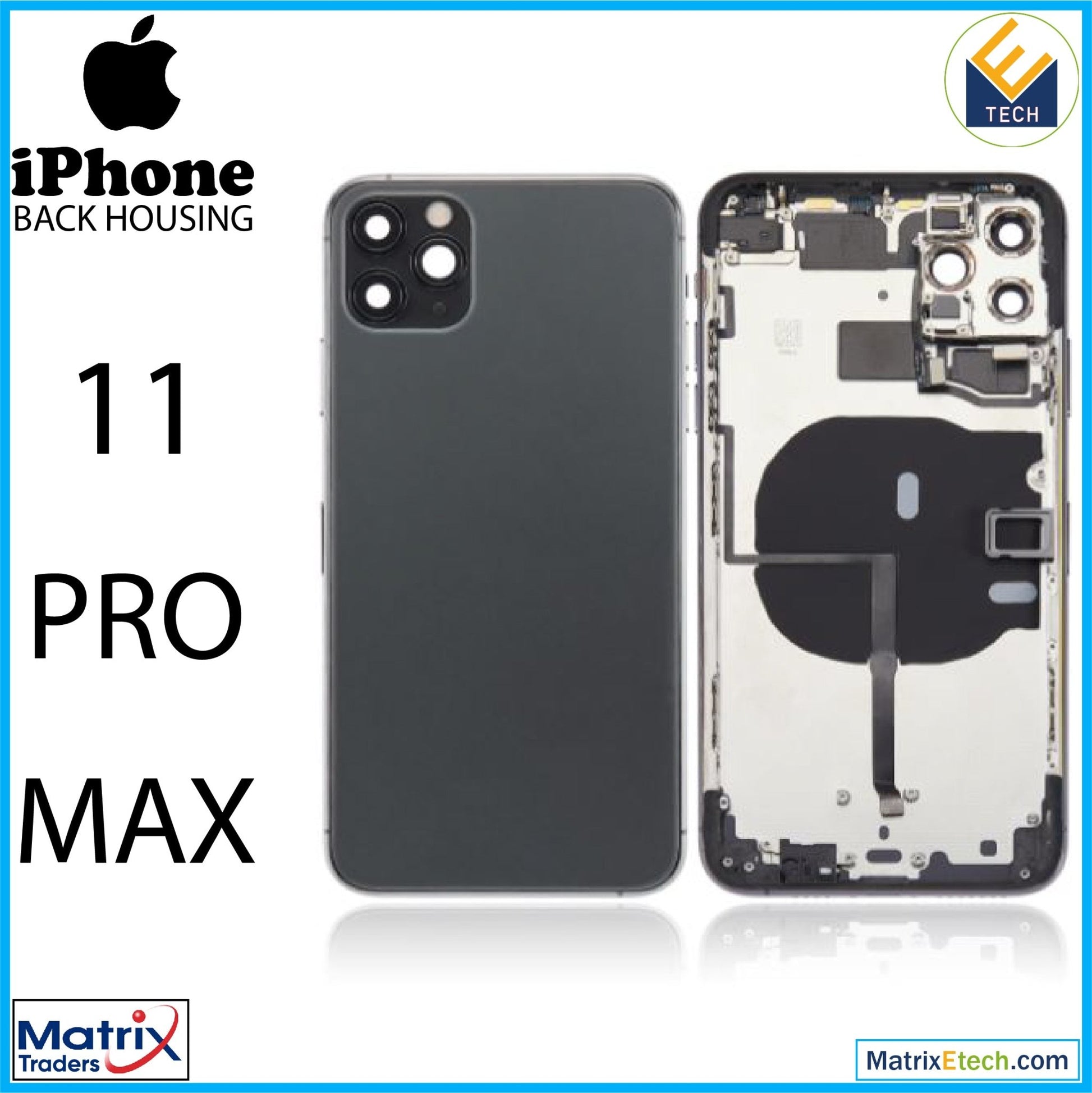 iPhone 11 Pro Max Back Housing W Small Components Pre - Installed (Aftermarket Plus) - Matrix Traders