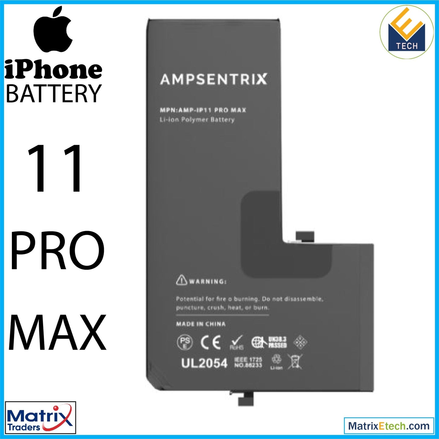 iPhone 11 Pro Max Replacement Battery (AmpSentrix Basic Extended) - Matrix Traders