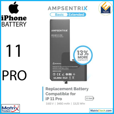 iPhone 11 Pro Replacement Battery (AmpSentrix Basic Extended) - Matrix Traders