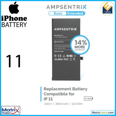 iPhone 11 Replacement Battery (AmpSentrix Basic Extended) - Matrix Traders