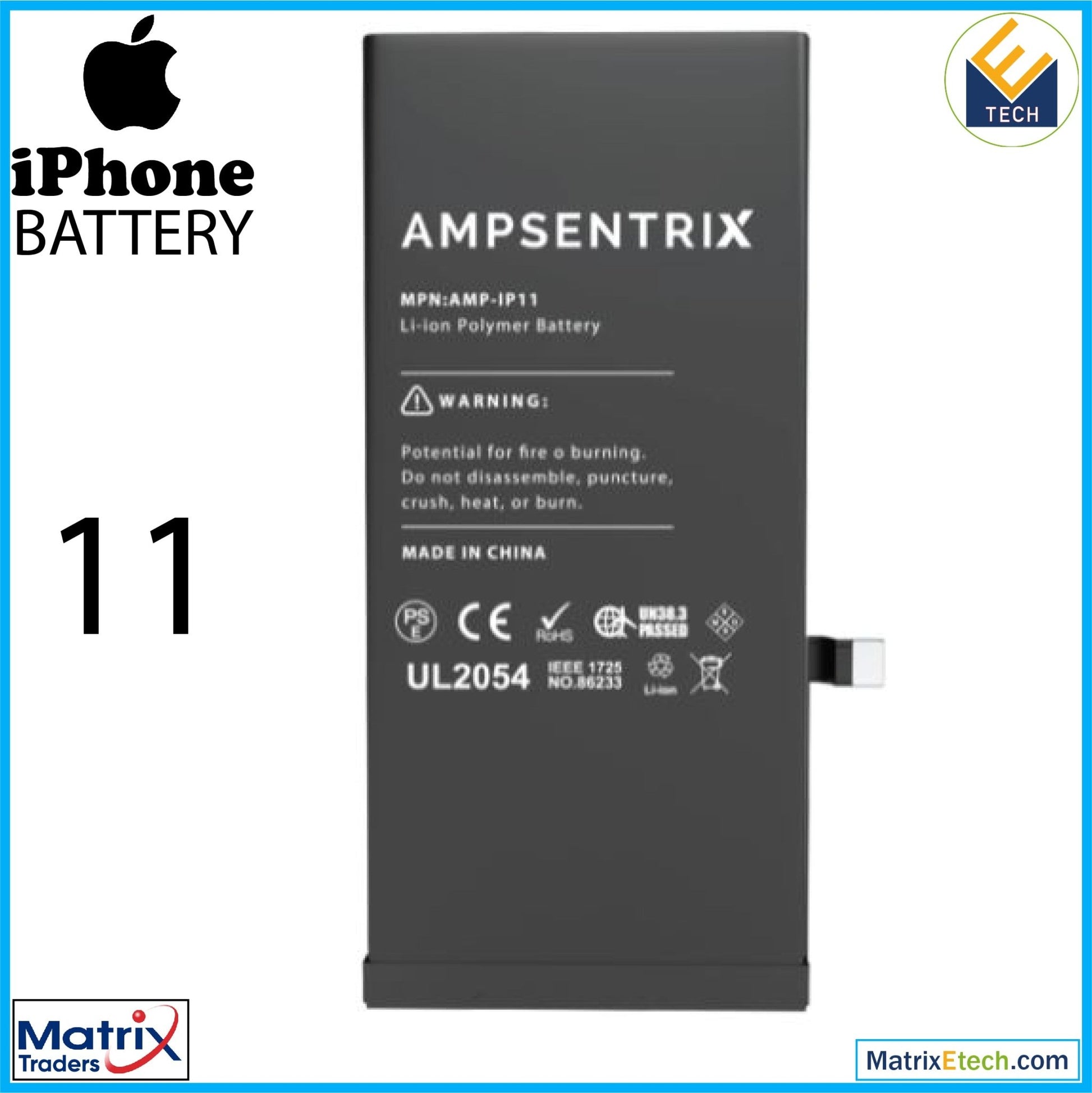 iPhone 11 Replacement Battery (AmpSentrix Basic Extended) - Matrix Traders