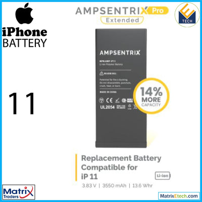 iPhone 11 Replacement Battery (AmpSentrix Pro Extended) - Matrix Traders