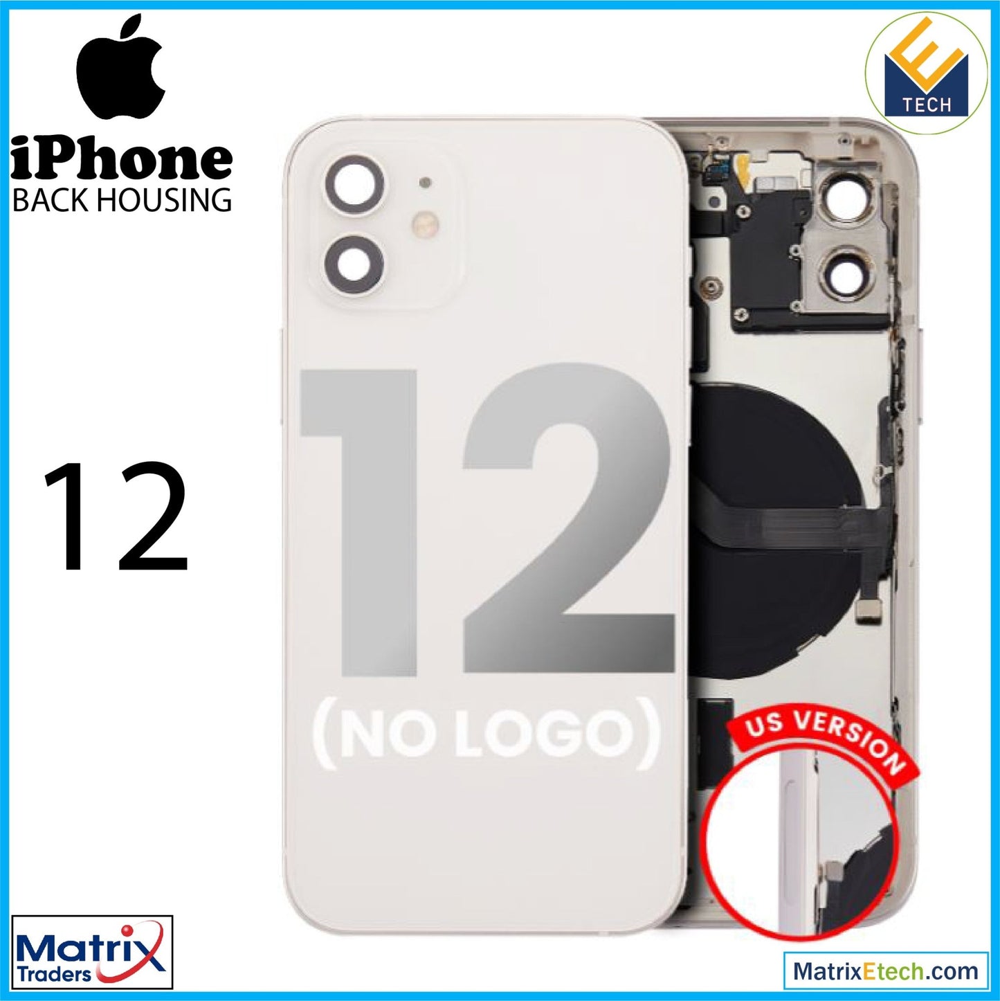 iPhone 12 Back Housing W Small Components Pre - Installed (US Version) (Aftermarket Plus) - Matrix Traders