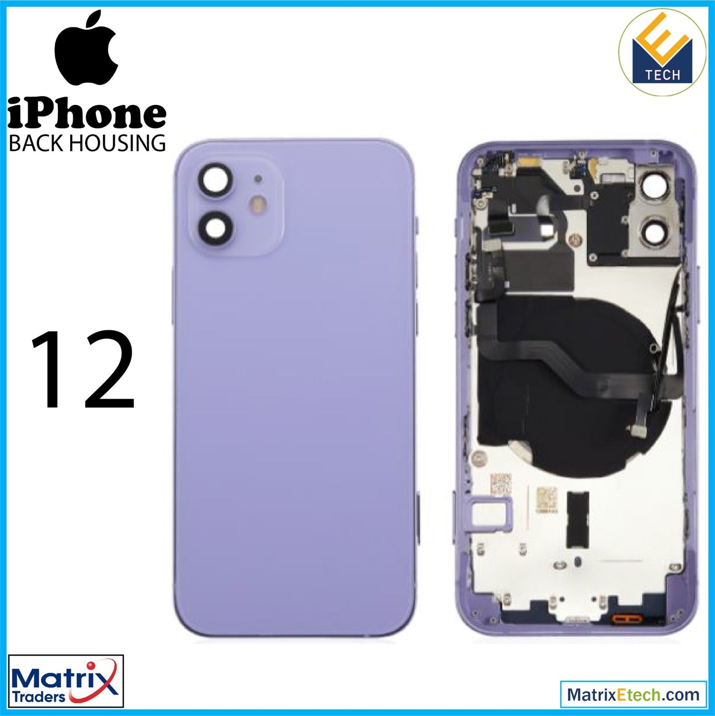 iPhone 12 Back Housing W Small Components Pre - Installed (US Version) (Aftermarket Plus) - Matrix Traders