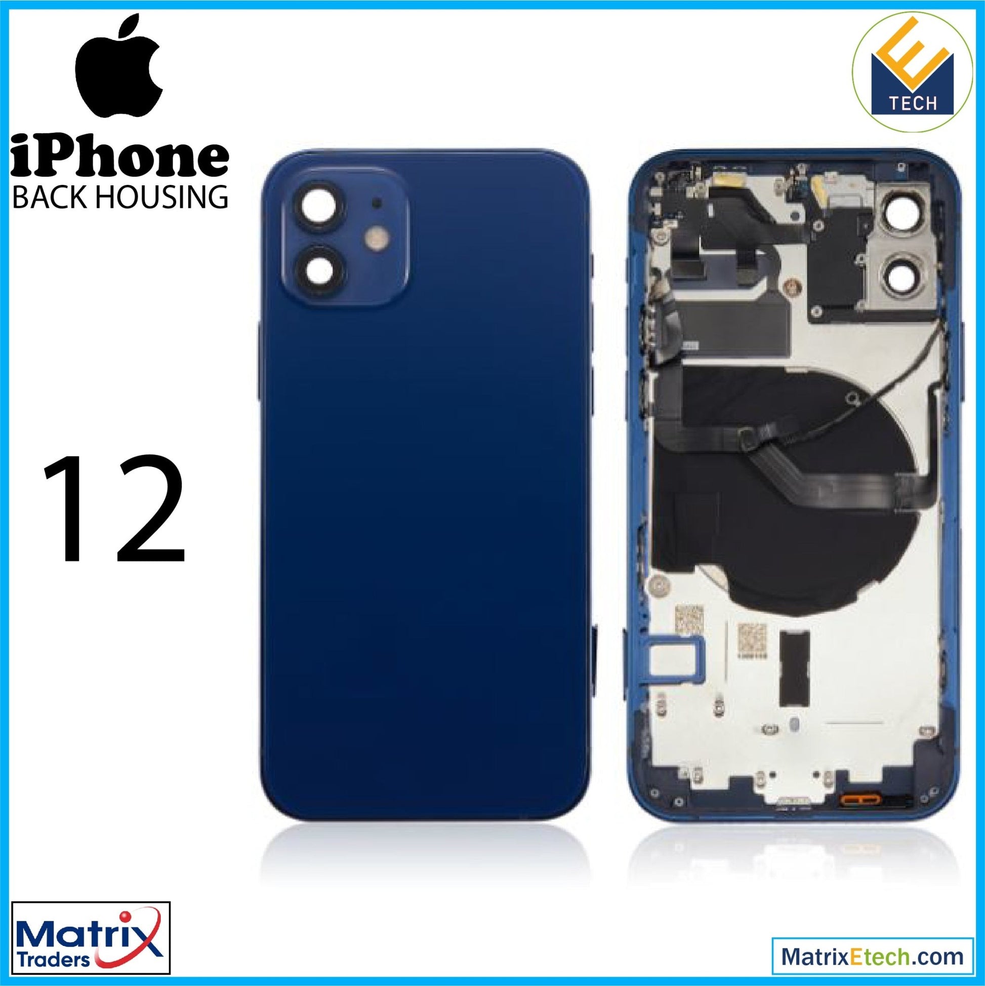 iPhone 12 Back Housing W Small Components Pre - Installed (US Version) (Aftermarket Plus) - Matrix Traders