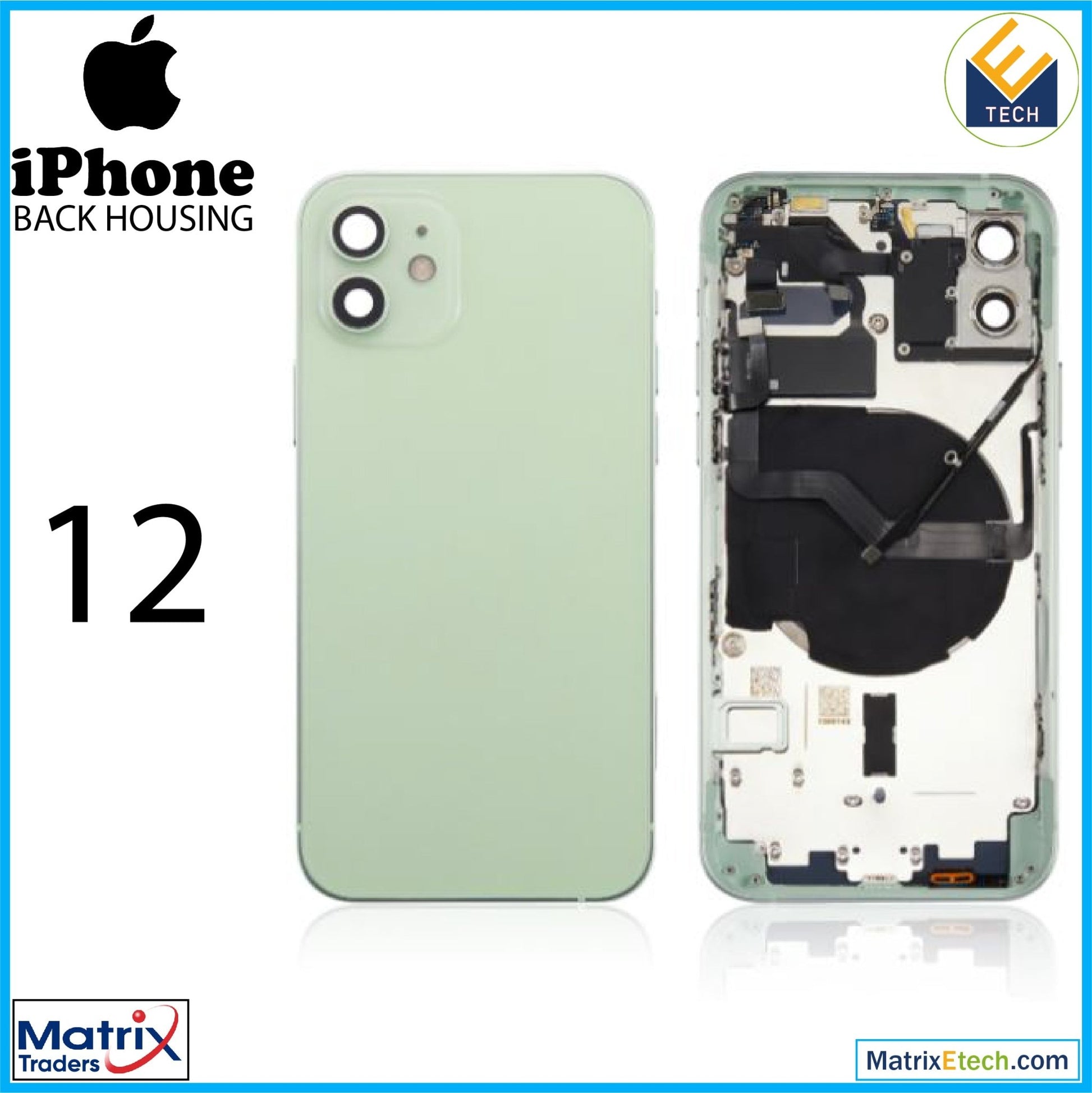 iPhone 12 Back Housing W Small Components Pre - Installed (US Version) (Aftermarket Plus) - Matrix Traders