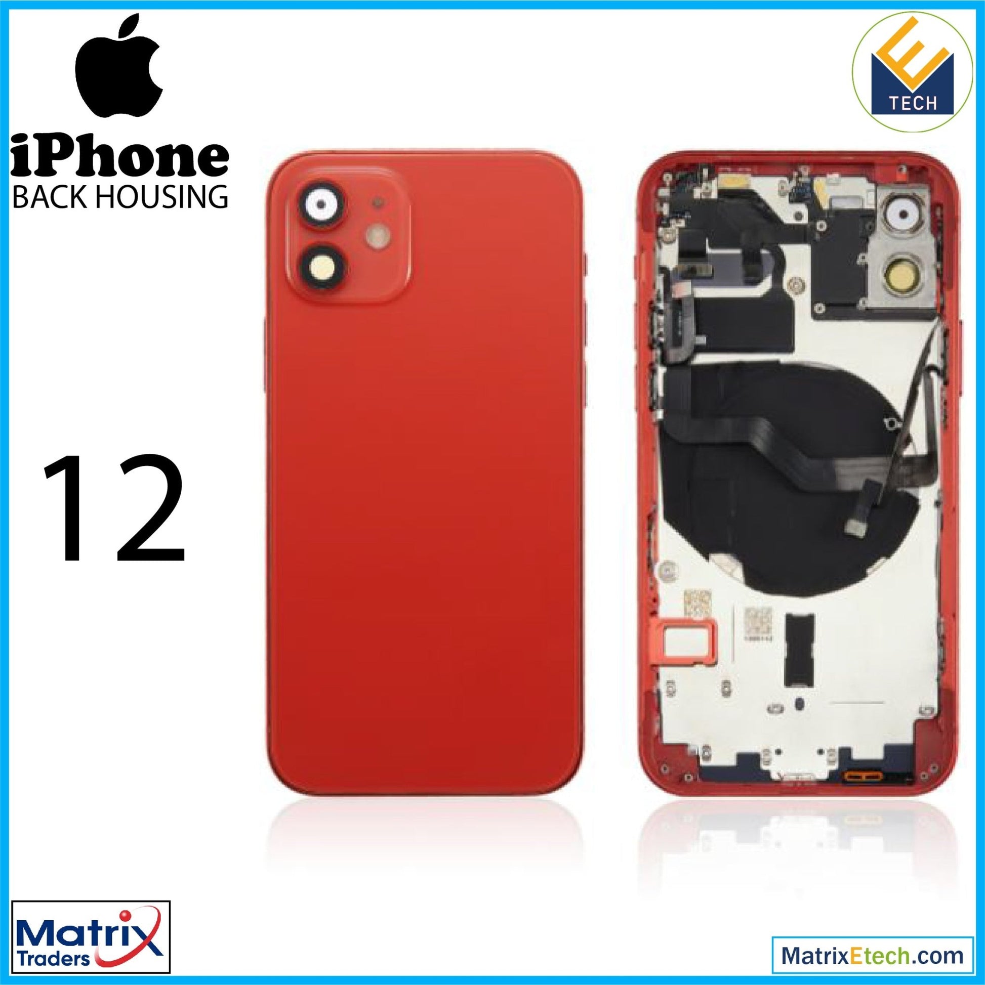 iPhone 12 Back Housing W Small Components Pre - Installed (US Version) (Aftermarket Plus) - Matrix Traders