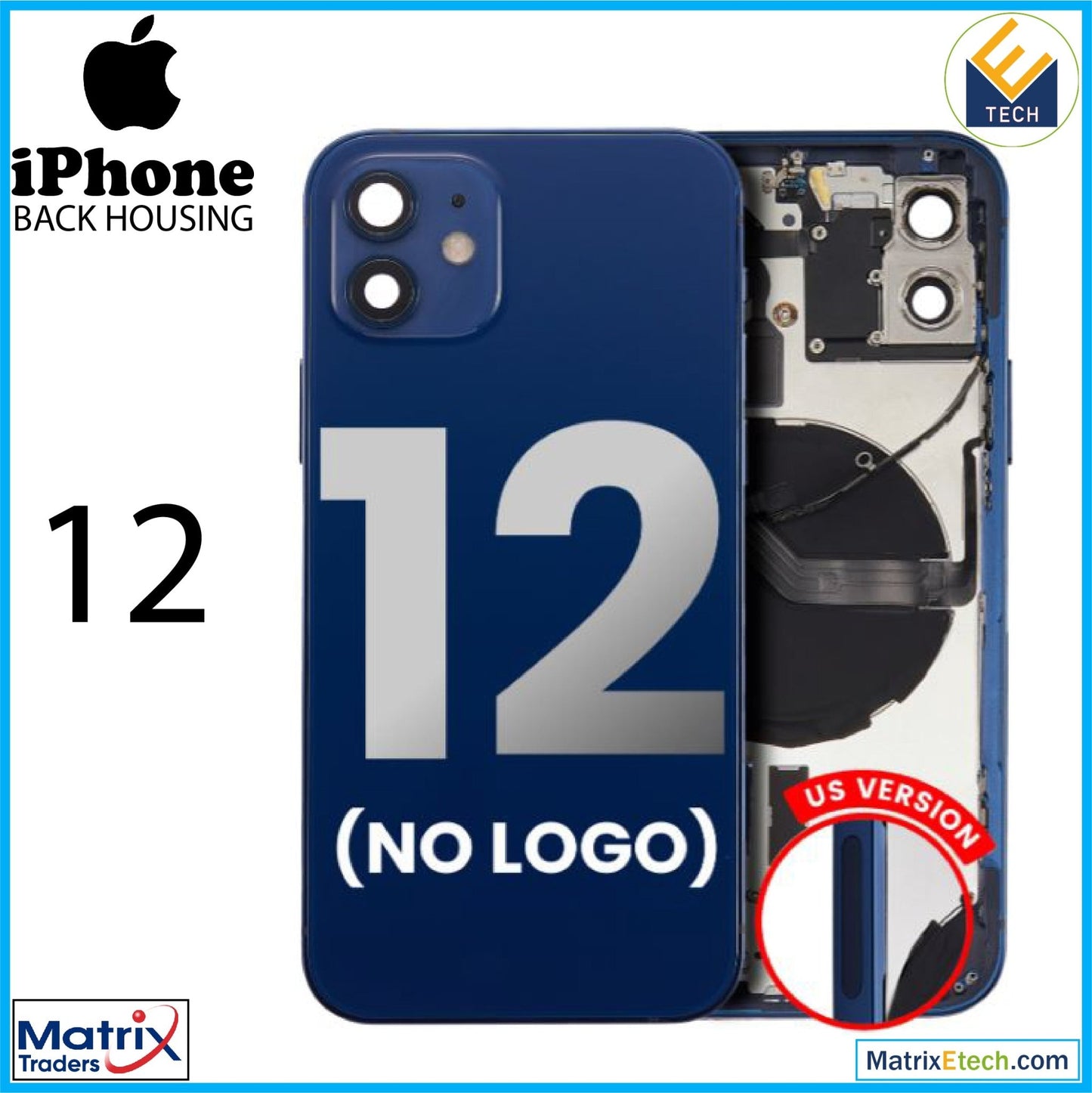 iPhone 12 Back Housing W Small Components Pre - Installed (US Version) (Aftermarket Plus) - Matrix Traders