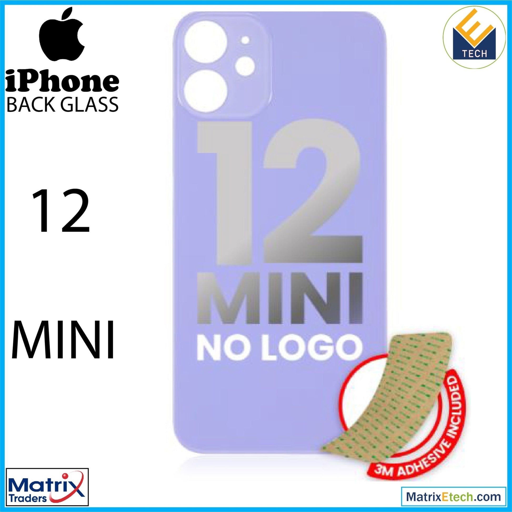 iPhone 12 Mini Back Glass With 3M Adhesive (No Logo Large Camera Hole) - Matrix Traders