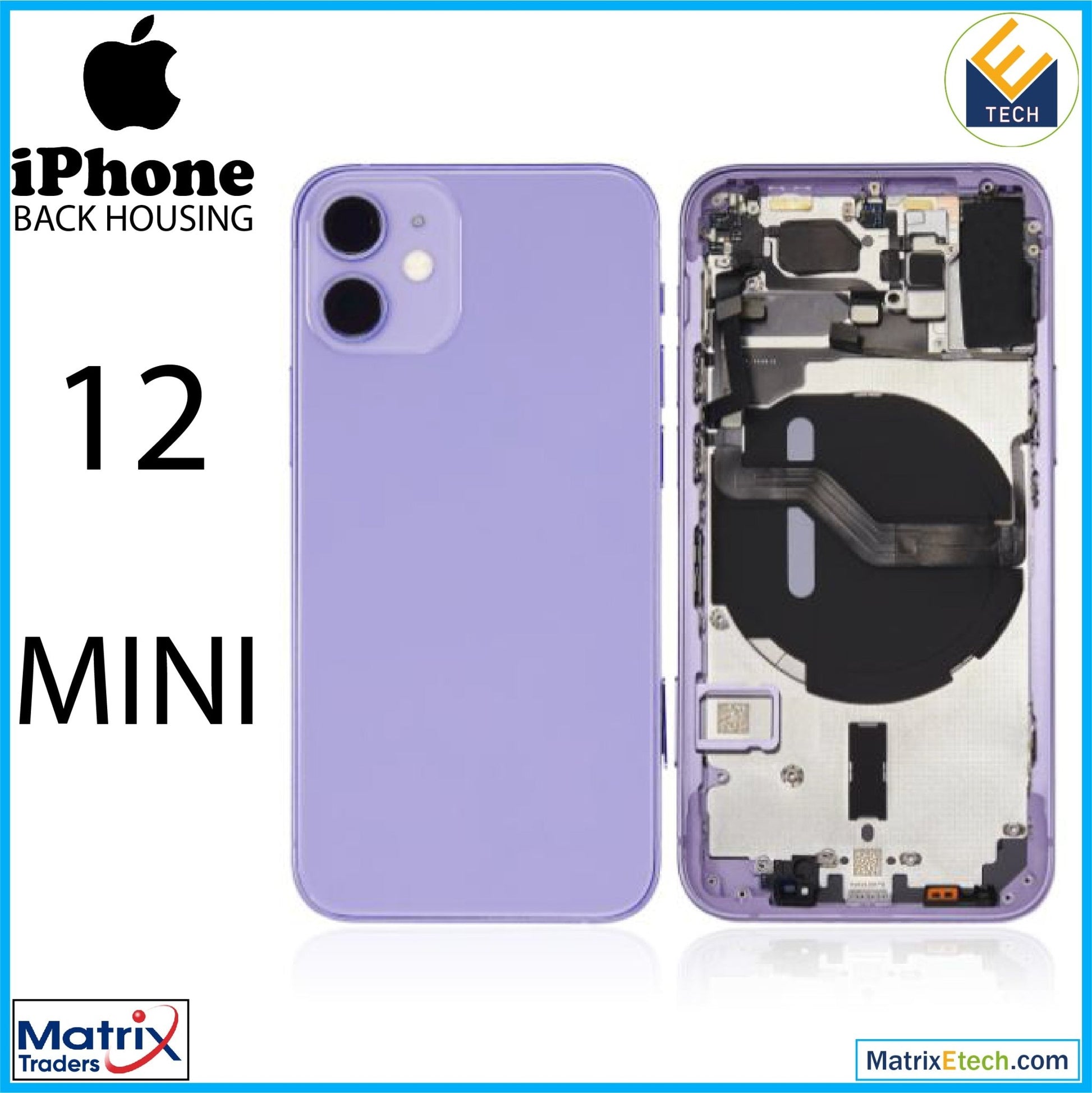 iPhone 12 Mini Back Housing W Small Components Pre - Installed (Aftermarket Plus) (International Version) - Matrix Traders