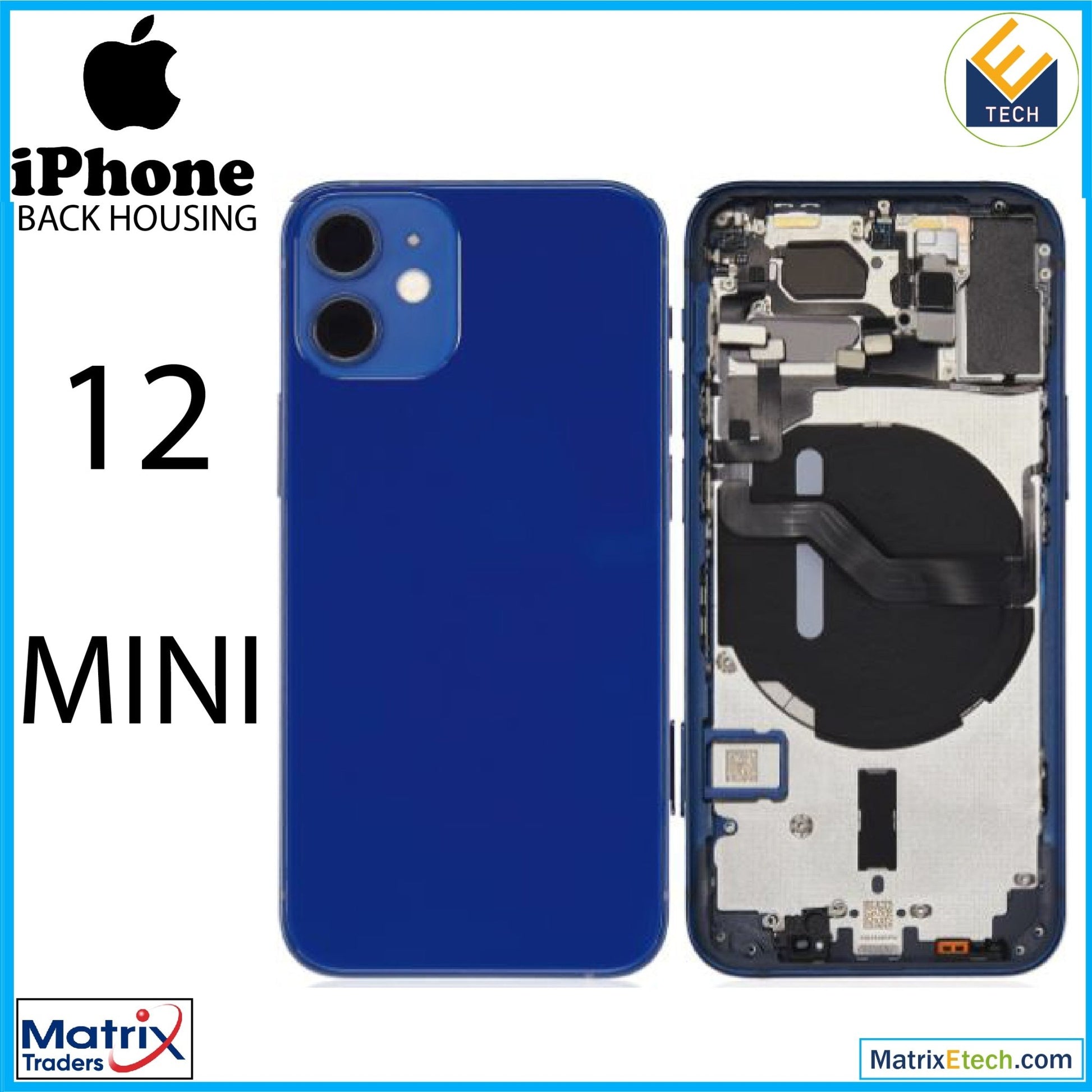 iPhone 12 Mini Back Housing W Small Components Pre - Installed (Aftermarket Plus) (International Version) - Matrix Traders