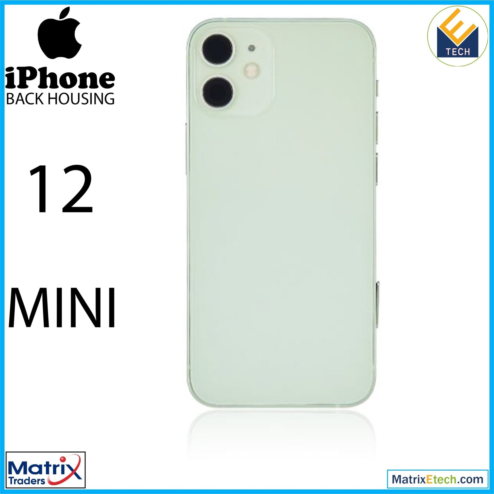 iPhone 12 Mini Back Housing W Small Components Pre - Installed (Aftermarket Plus) (International Version) - Matrix Traders