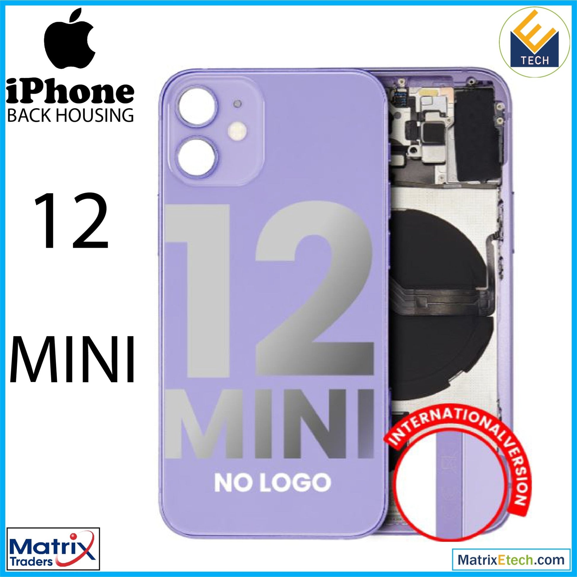 iPhone 12 Mini Back Housing W Small Components Pre - Installed (Aftermarket Plus) (International Version) - Matrix Traders