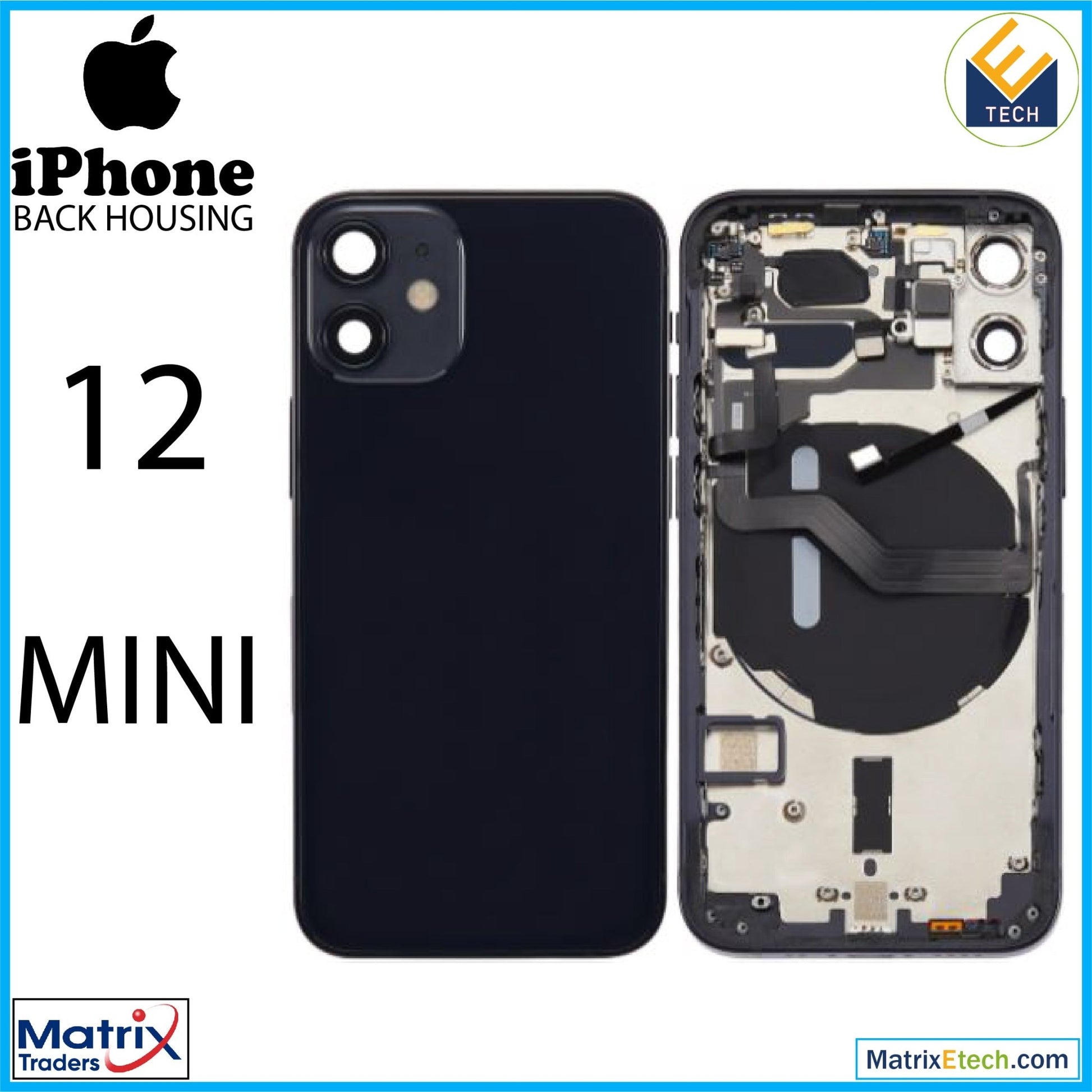 iPhone 12 Mini Back Housing W Small Components Pre - Installed (US Version) (Aftermarket Plus) - Matrix Traders