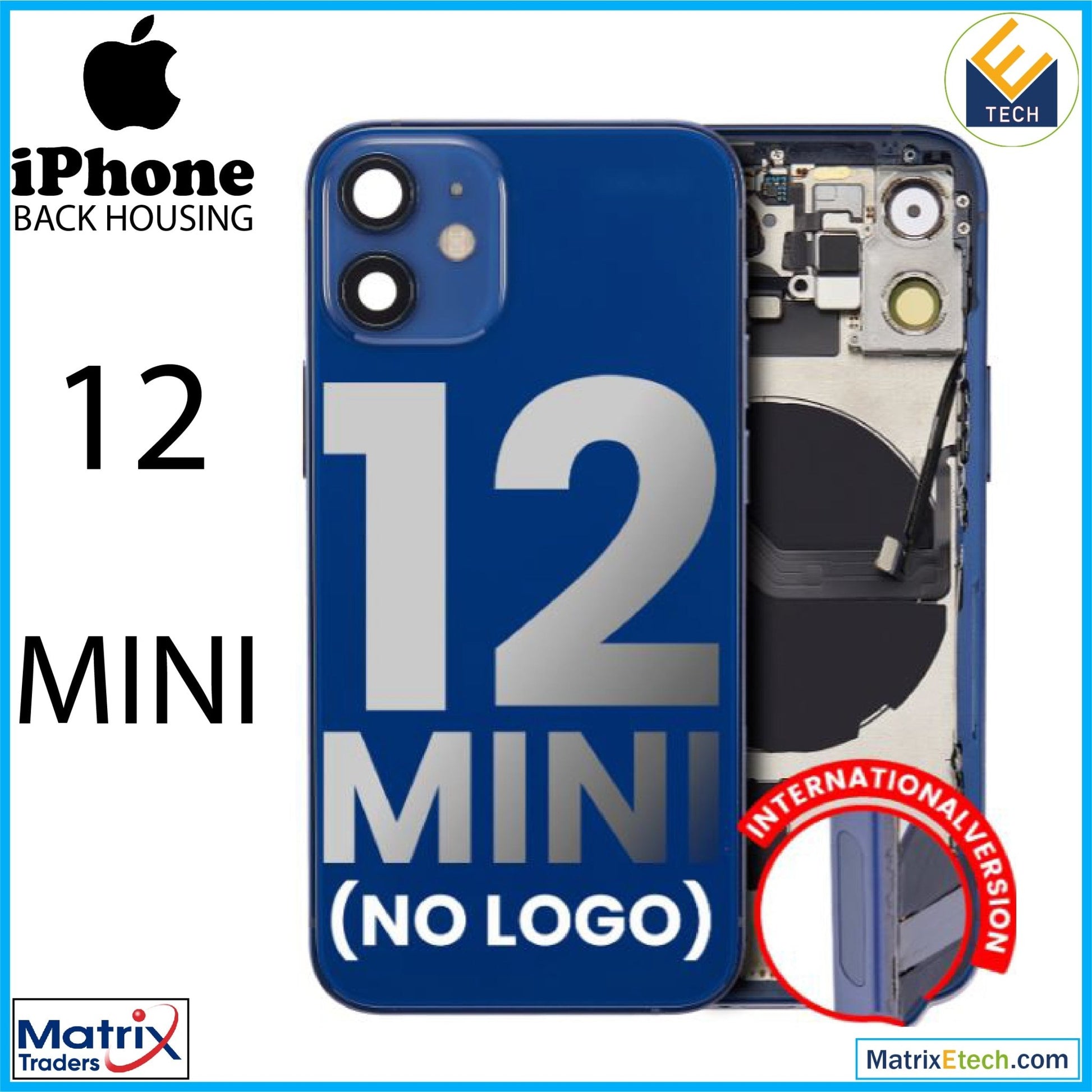 iPhone 12 Mini Back Housing W Small Components Pre - Installed (US Version) (Aftermarket Plus) - Matrix Traders