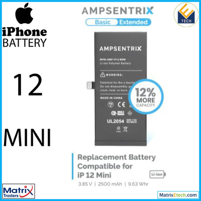 iPhone 12 Mini Replacement Battery (AmpSentrix Basic Extended) - Matrix Traders