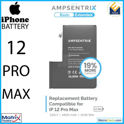 iPhone 12 Pro Max Replacement Battery (AmpSentrix Basic Extended) - Matrix Traders